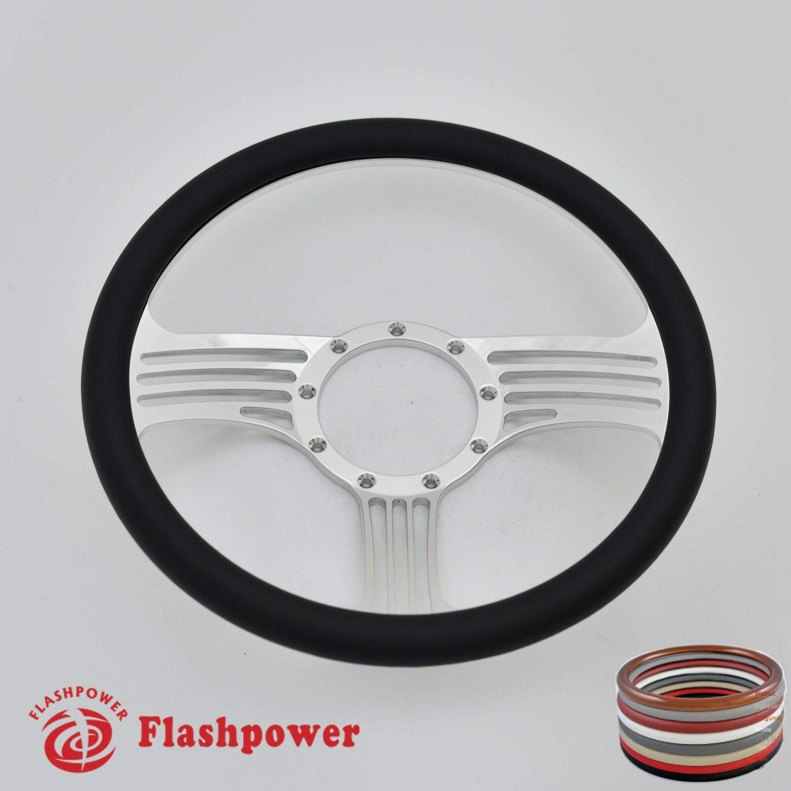 Flashpower 14'' Billet Half Wrap 9 Bolts Steering Wheel with 2'' Dish and Horn Button(Walnut Wood)