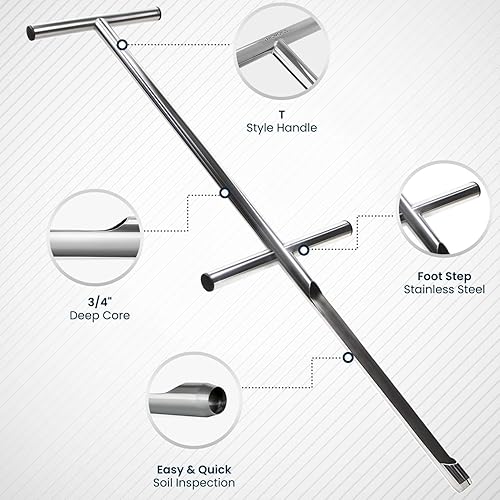 Miniatura 8 de Varomorus Sonda de muestreo de suelo Mango tubular estilo T de acero inoxidable. (12 pulgadas)