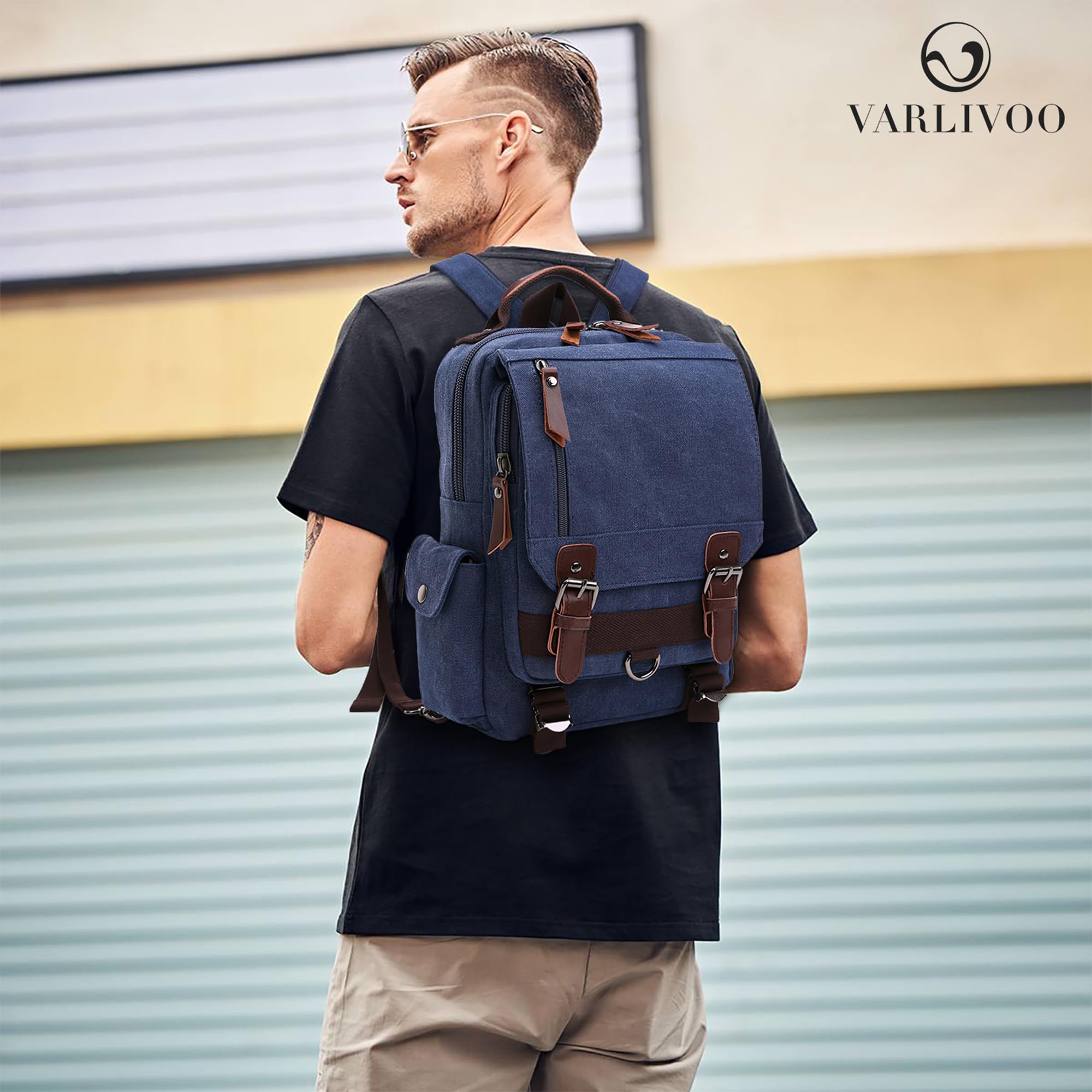 VARLIVOO Retro Sling Bag Bolsos de Hombro para Hombre Mujer Bolsos Cruzados Bandolera Bolsa de Pecho Crossbody Bolsa Senderismo Viajes Cámping Ciclismo Montañismo Lona Backpack Azul Oscuro B