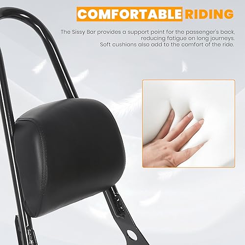 Miniatura 5 de Cojín de respaldo de pasajero, con barra de apoyo, para Harley Sportster XL, XLH, 883, 1200, color negro