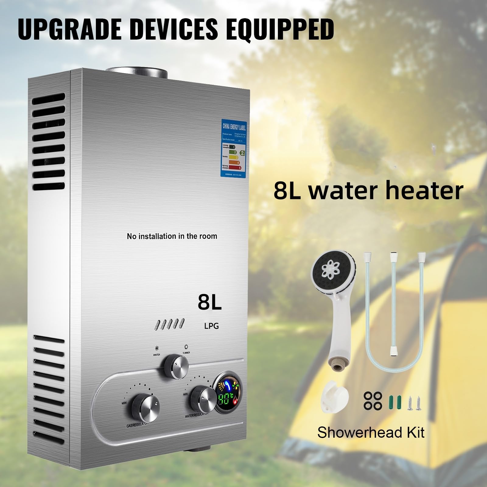 8L Calentador de Agua a Gas Propano LPG Calentador de Agua a Gas Butano 16KW Calentador de Agua de Gas Licuado de Petróleo sin Tanque,para Baño/Cocina/Autocaravana/Camping,etc.