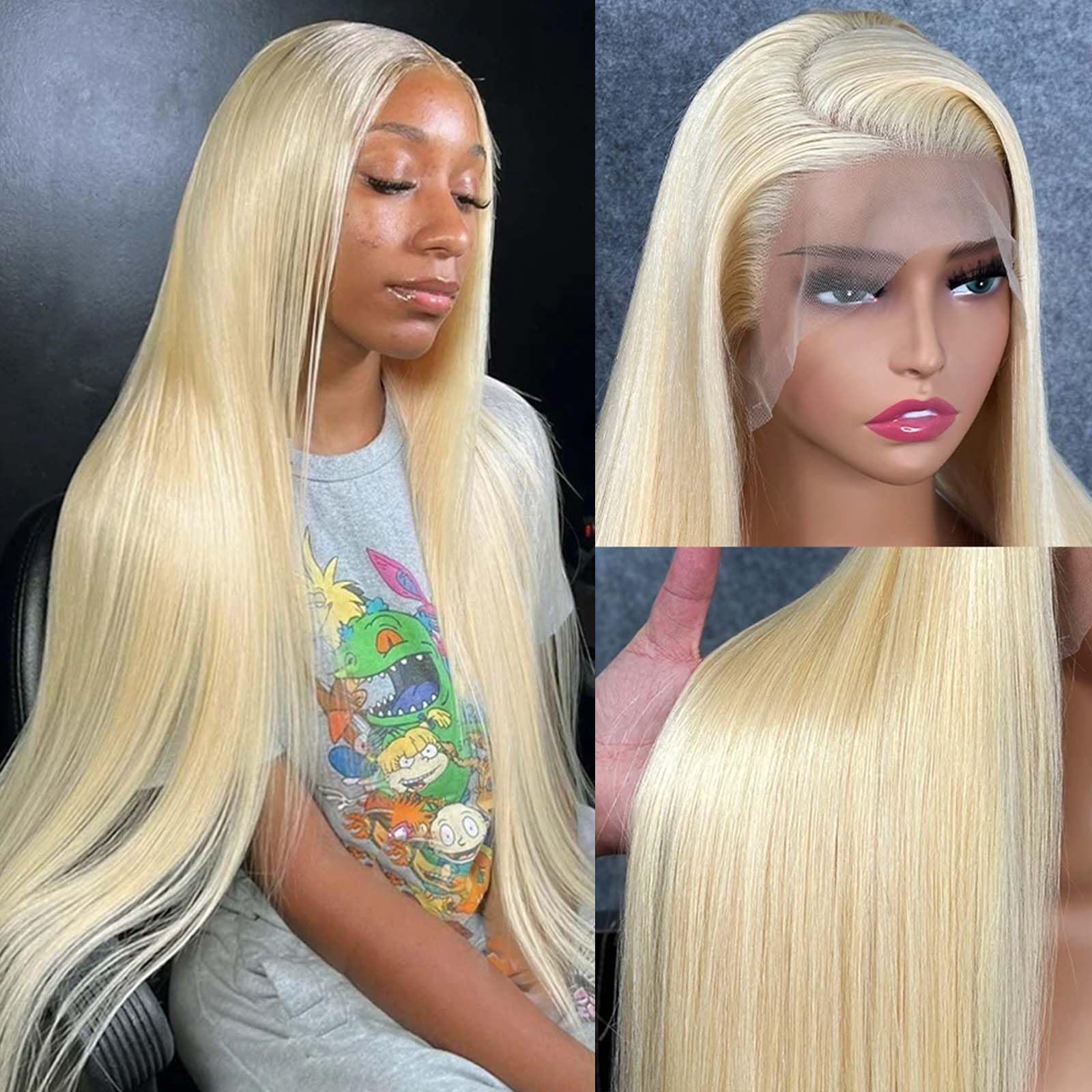 Straight blonde ?‍♀️ lace front wig Amazon.com : Resore 613 13x6 Lace Front Wig Human Hair 200  main image 3