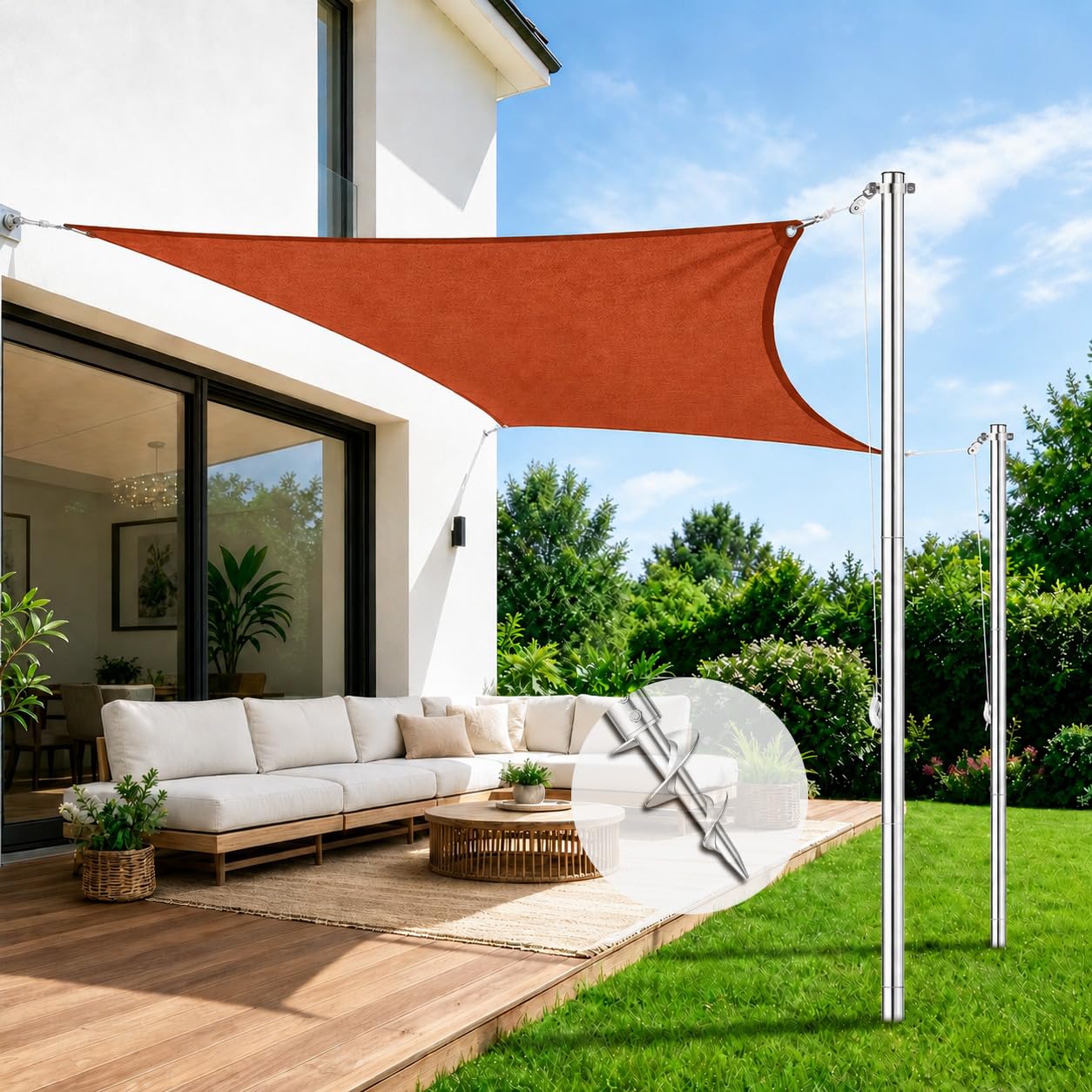 Photo 1 of (missing pieces) Stainless Steel Shade Sail Poles, 10FT Heavy Duty Sun Shade Poles with Pulley System, Weather-Resistant Shade Sail Post Kit for Backyard Patio Garden, Adjustable Shade Canopy, Screw in 2 Pack