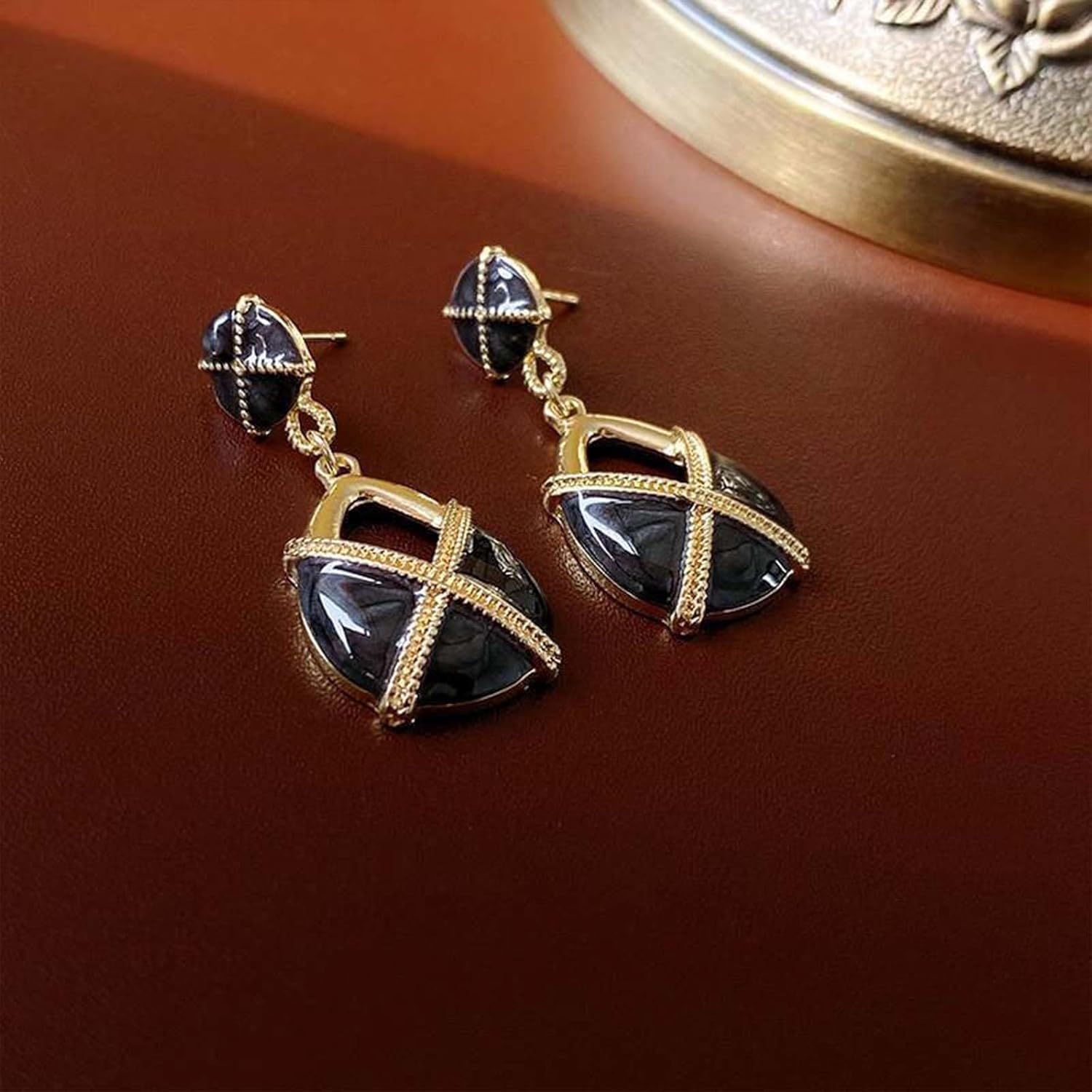 Bohemian Teardrop Earrings Hollow Teardrop Earrings Teardrop Dangle Earrings Black Drop Earrings Vintage Cross Earrings Statement Enamel Earrings Jewelry for Women Gifts - Image 4