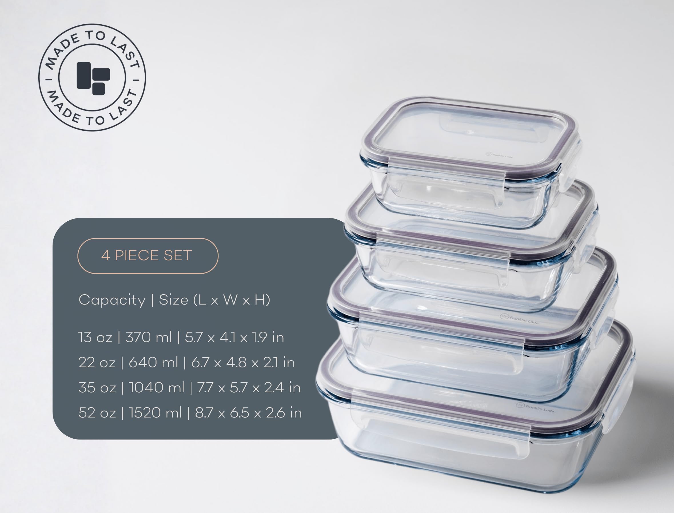 Juego de 4 recipientes de almacenamiento de alimentos de cristal para alimentos sin BPA, tapas a prueba de fugas y 4 sellos de silicona de repuesto | recipientes de vidrio con tapas |
