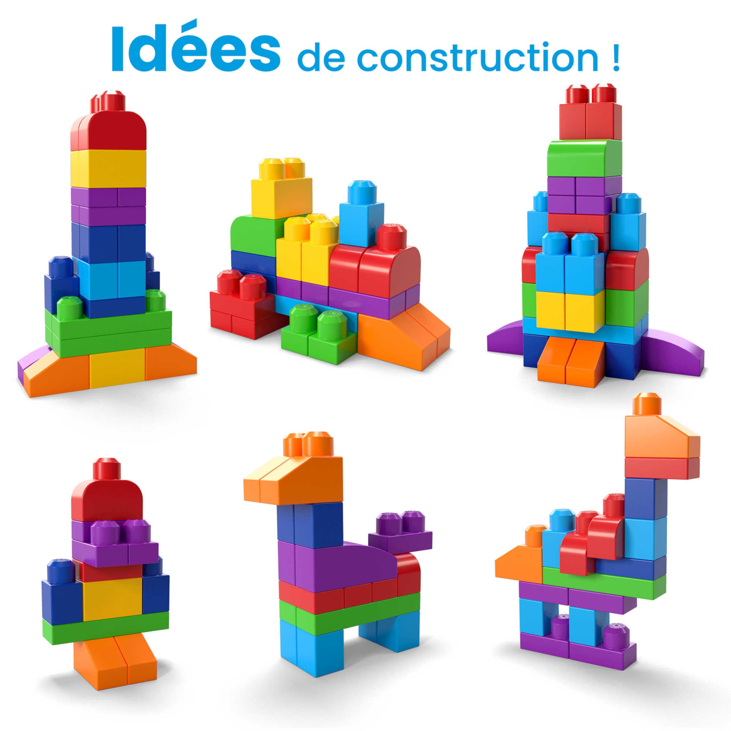 MEGA Bloks, Blocs De Construction, Grand Sac De Construction Bleu, Couleurs Classiques, 60 Blocs De Construction Empilables, Jouet Enfant, Jouet pour Enfant de 1 ans et Plus, DCH55