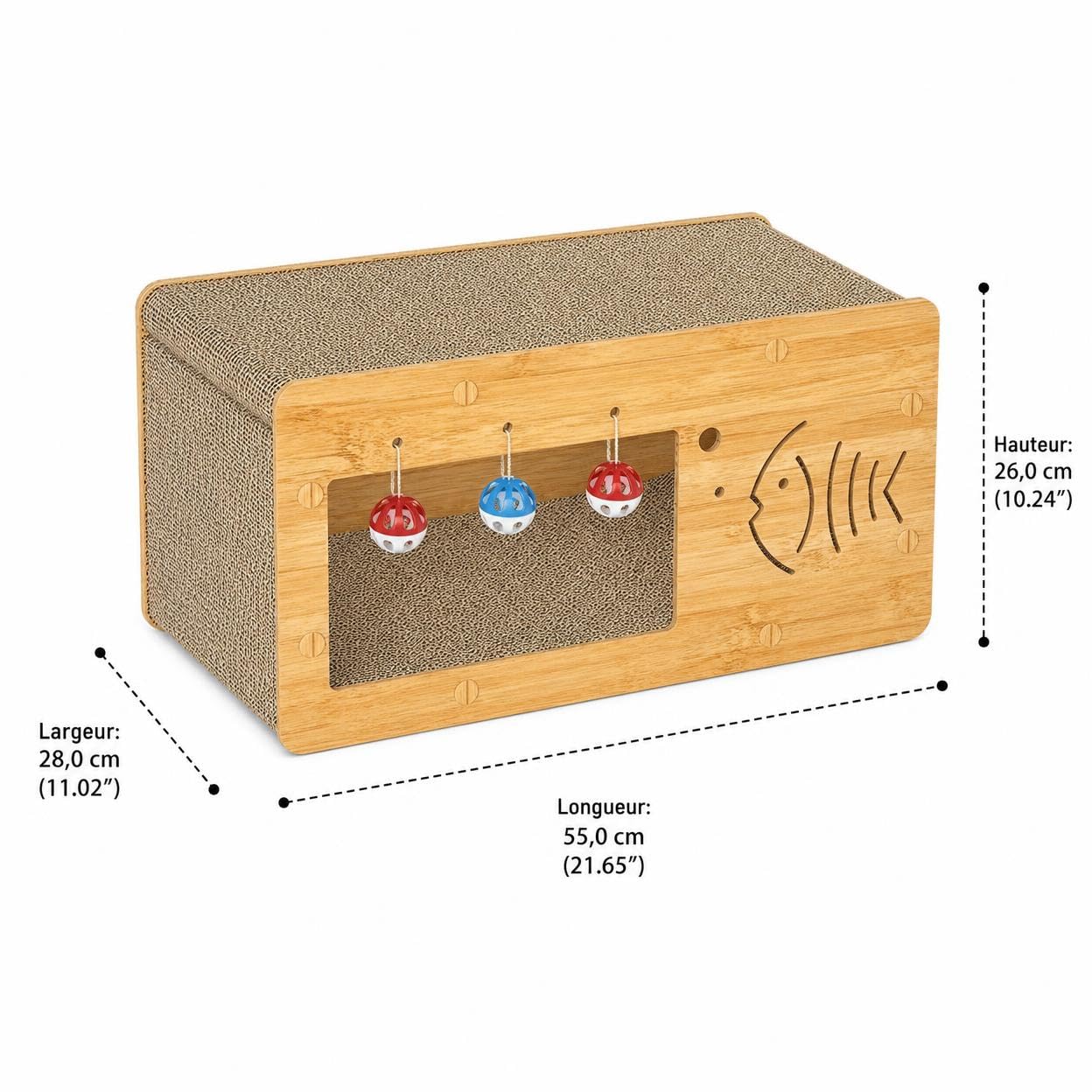 Kratzbaum mit Hausstruktur Robusten Kratzflächen Integriertem Katzenbett Und Dekorativen Öffnungen aus Wellpappe für, Einzelnes TV-Gerät, 55 x 28 x 26 cm