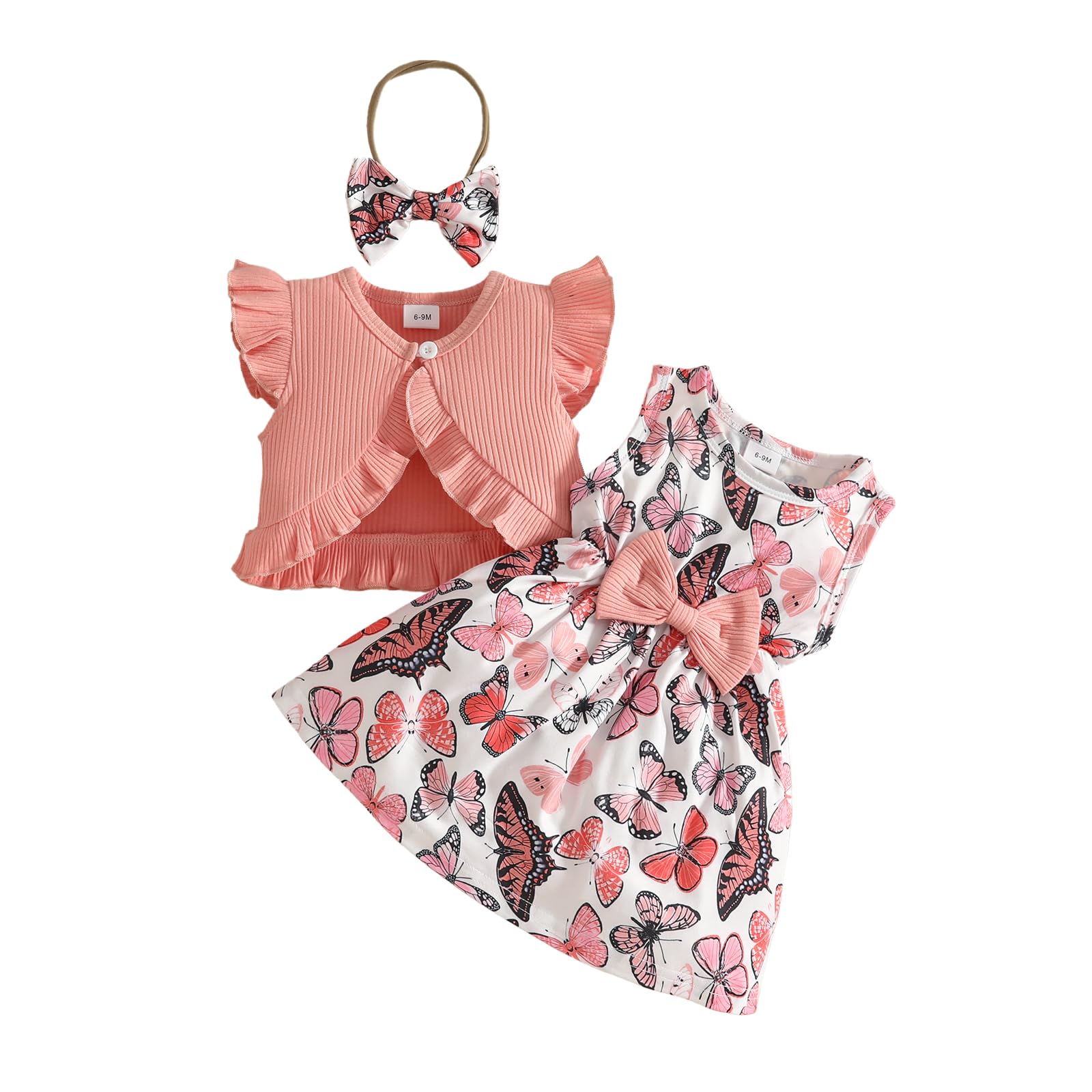 Robe pour Petites Filles Gilet à Volants Hauts à Fleurs Papillon Robes à Carreaux Vêtements D'été Bébés Filles - 1