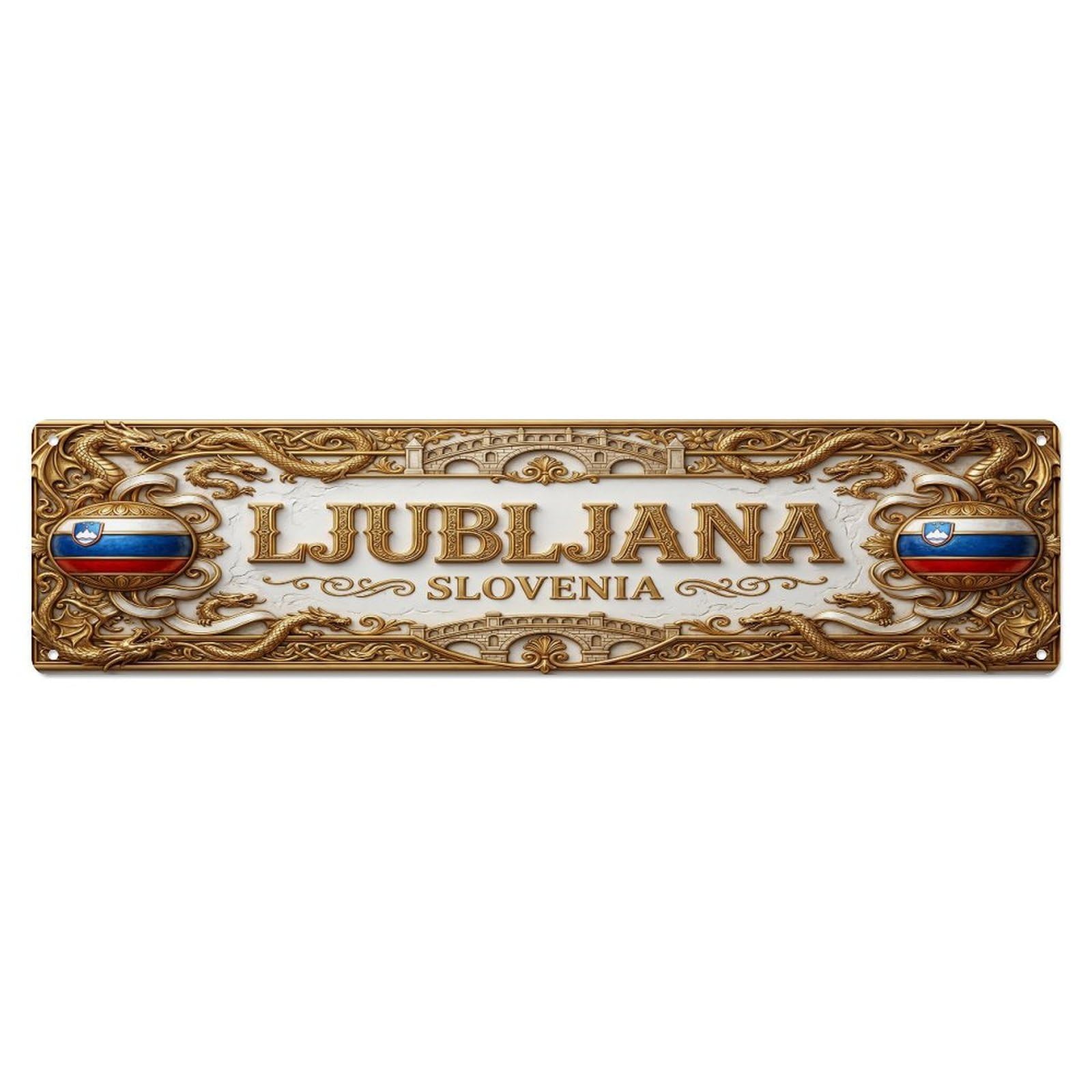 Vintage Ljubljana Slovenia Flag Pattern Metal Tin Sign