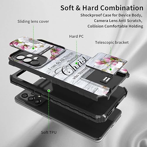 Miniatura 2 de Rossy Funda para Samsung A53 5G, Galaxy A53 5G con funda para cámara deslizante con soporte integrado, soporte de doble capa, híbrida a prueba de