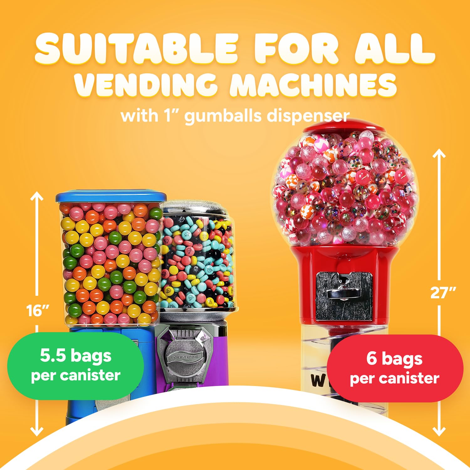 Gumballs For Gumball Machine Filled with Crushed Lollipops - 1 Inch Gumballs 1.3 LB Bulk Bubble Gum Balls - Great for Party Favors, Goody Bags, Cake Decorations - Chewing Gum For Kids