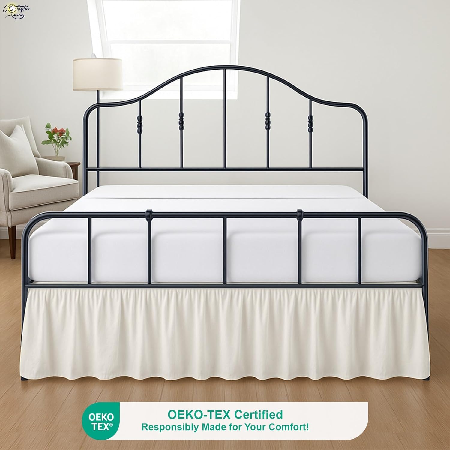 Cottington Lane Ruffled Bed Skirt Queen Size with Split Corner, Brushed Microfiber Hotel Quality Ivory Dust Ruffle, 15 Inch Drop Gathered Bedskirt, Soft and Stylish, Shrinkage and Fade Resistant