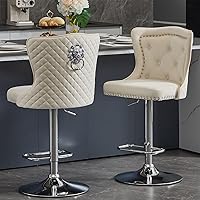 Vista 17 de Juego de 2 taburetes de bar negros y dorados, taburetes de bar de terciopelo con respaldo de ala alta, modernas sillas de bar tapizadas, taburete