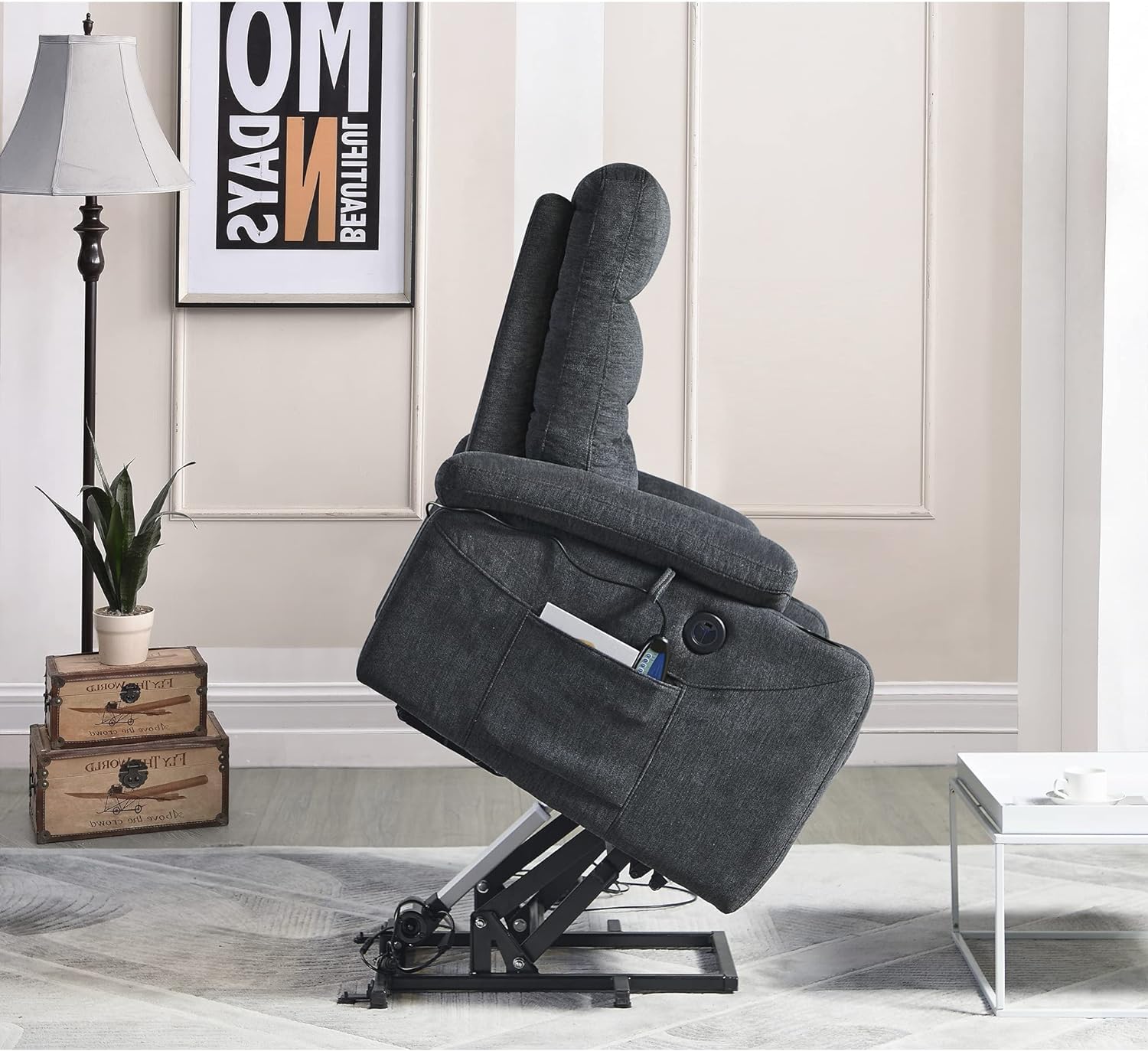 FANYE Power Lift Recliner Chair – Massage & Heat, Adjustable Positions, For Elderly (Charcoal Gray) - View #12