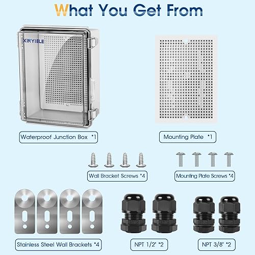 Miniatura 7 de Caja de conexiones de plástico ABS impermeable para proyectos al aire libre, IP67, resistente a la intemperie, a prueba de polvo con cubierta con