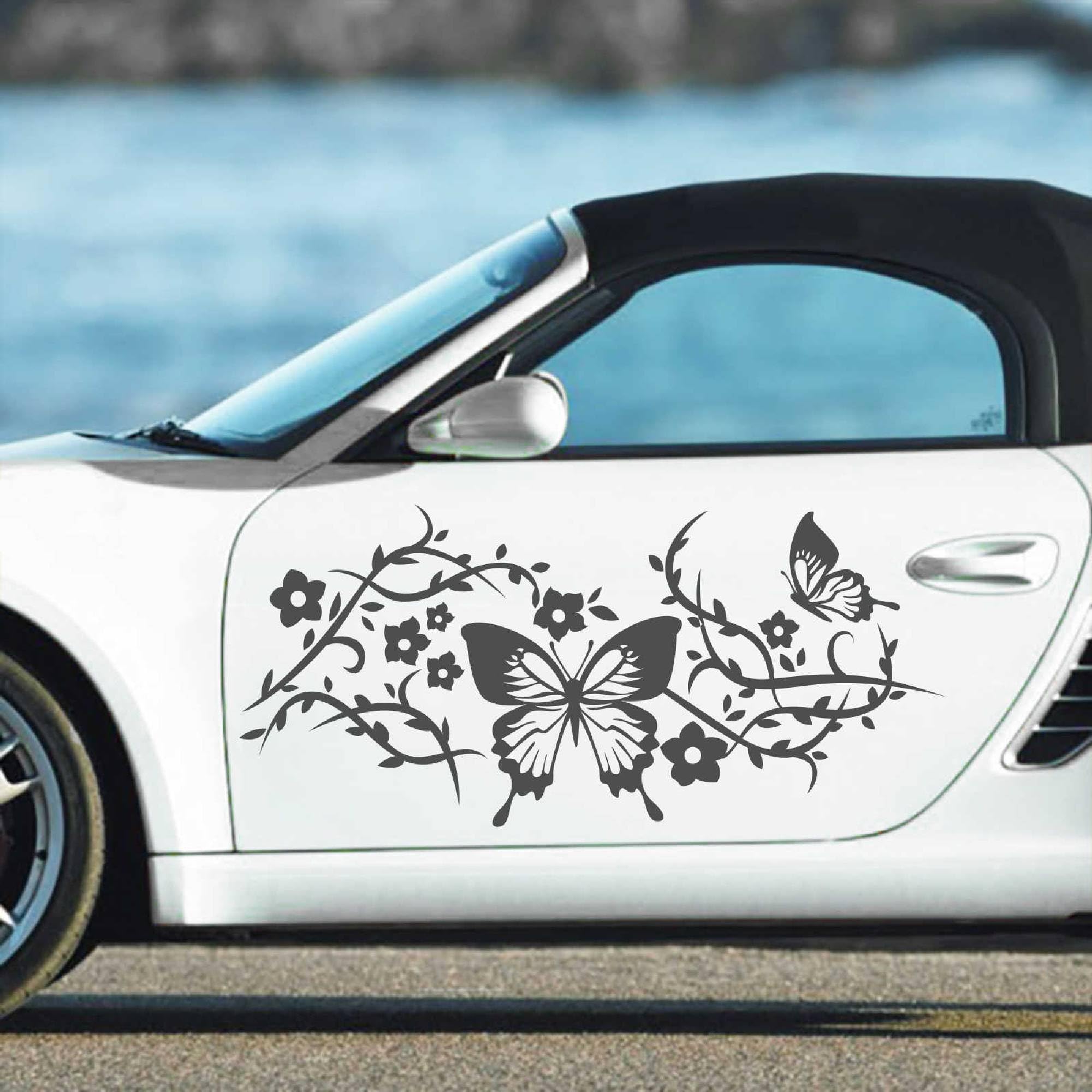 A709 - 2 adesivi per auto, motivo a farfalla, 120 x 53 cm, grigio scuro (49 colori/7 g.)
