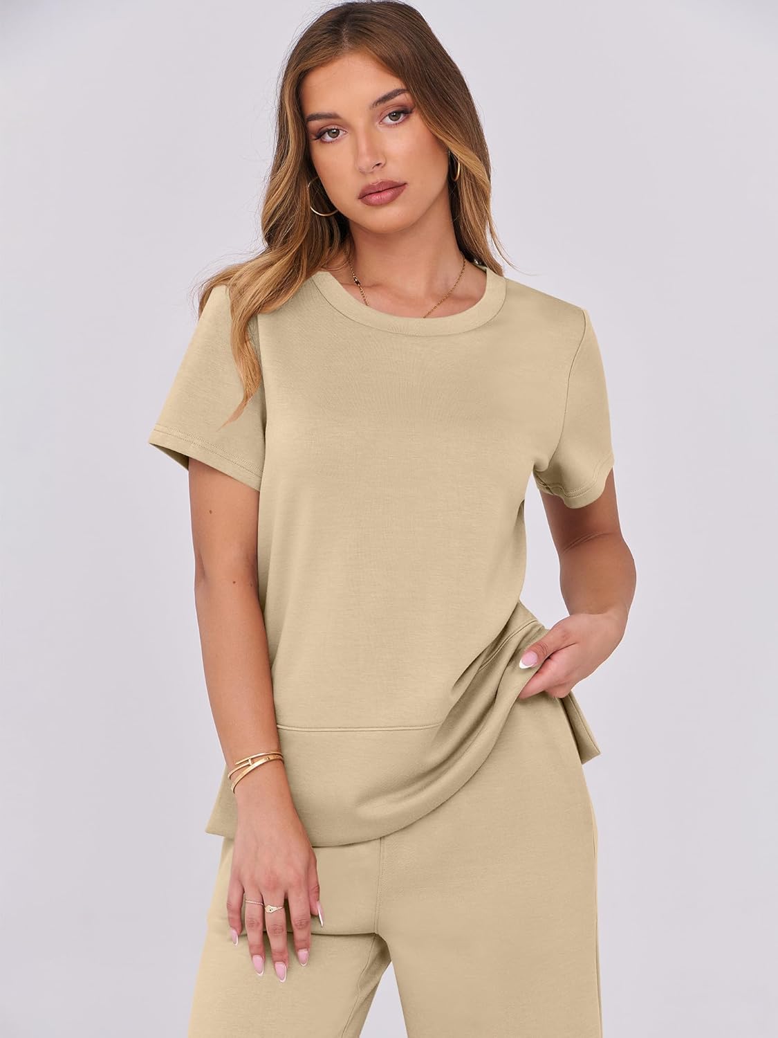 ANRABESS Women 2 Piece Lounge Sets Summer Travel Sweat Outfits Short Sleeve Wide Leg Casual Matching Tracksuits Clothes - Image 5