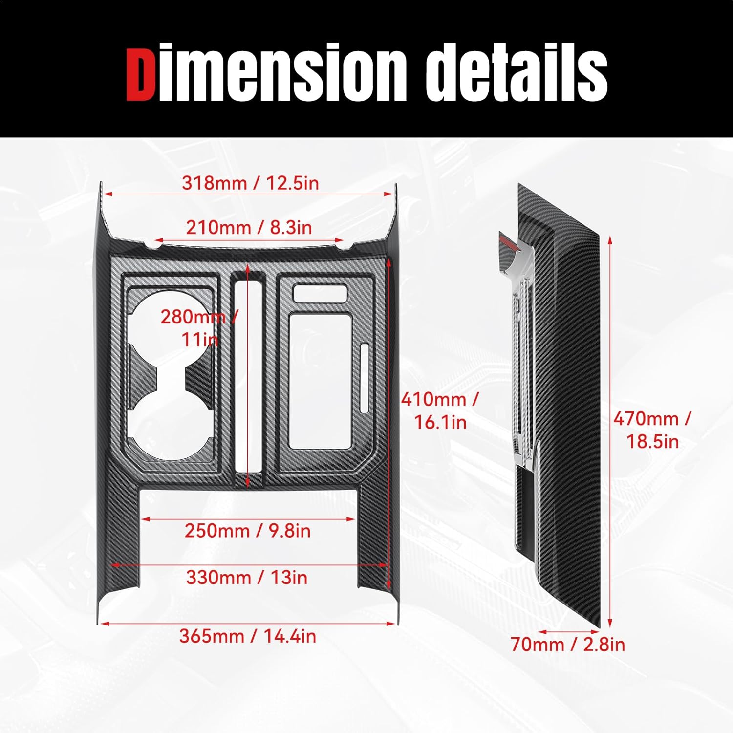 Carbon Fiber Interior Center Console Gear Shift Cup Holder Panel Trim Cover Fit for Ford F150 2015-2020 (Gear Shift Panel)