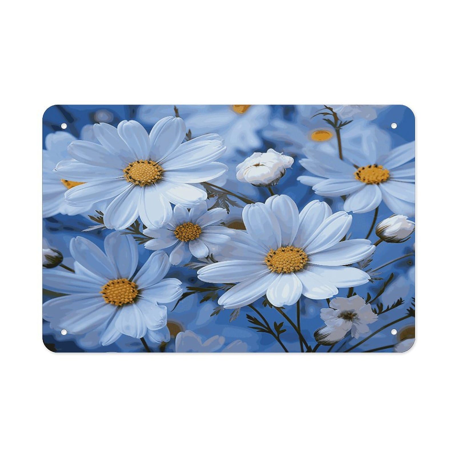 Fekiloot Style Daisy Blue Metal Signs Wall Art Tin Sign