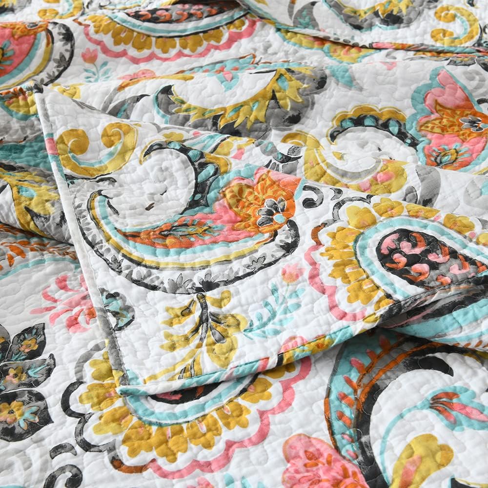 Cotton Bedspread Quilt Sets Reversible Bedding Coverlet Sets Comforter Paisley Floral Bedspread (White Paisley Floral, Queen Size) | Breathable material, Cotton bedspread, Reversible coverlets, Jacquard stitching, Vintage paisley, Machine washable - Image 7