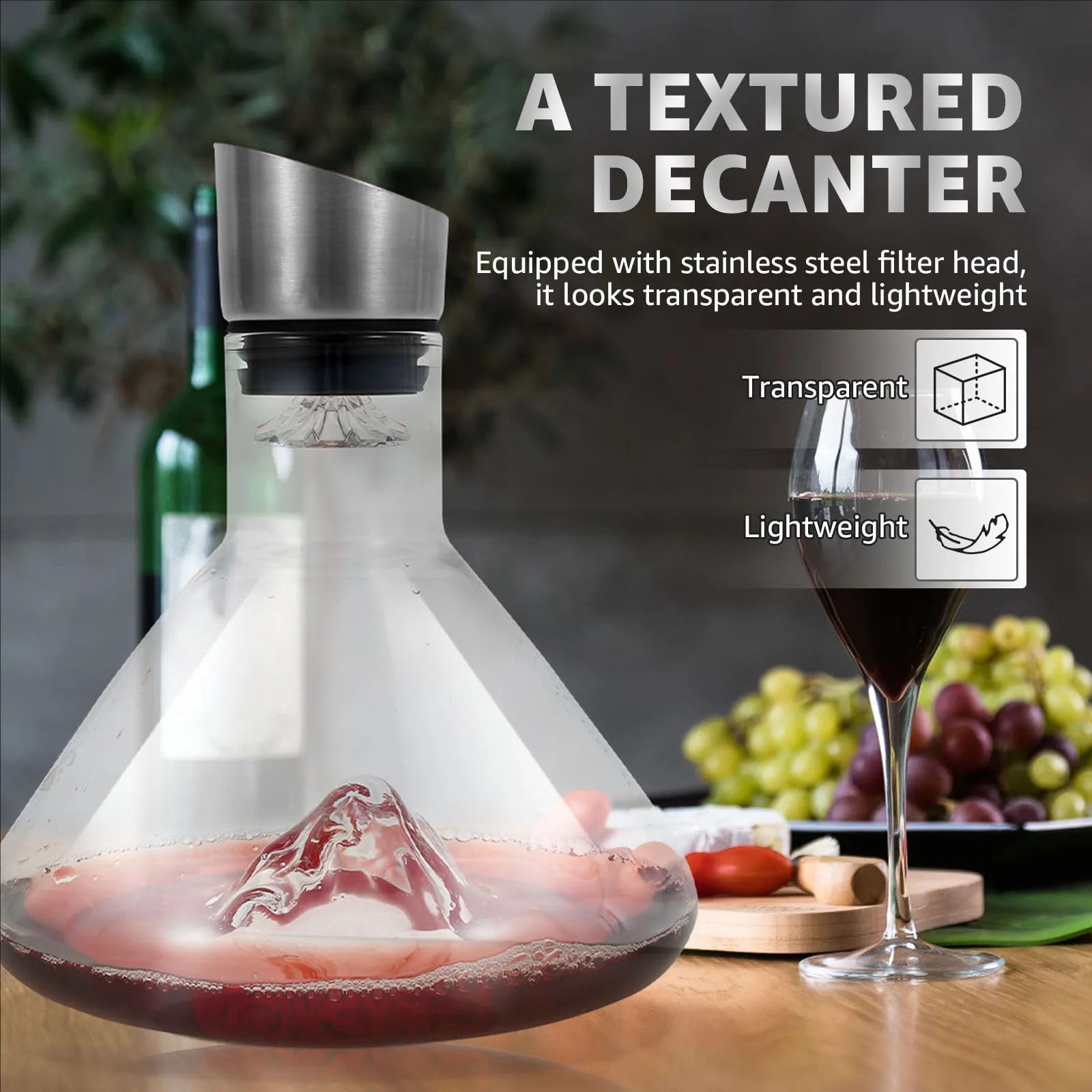 Carafe à Vin Rouge Waterfall en Cristal - Décanter 1.5L avec Aérateur et Filtre Intégrés - Idéal Comme Cadeau