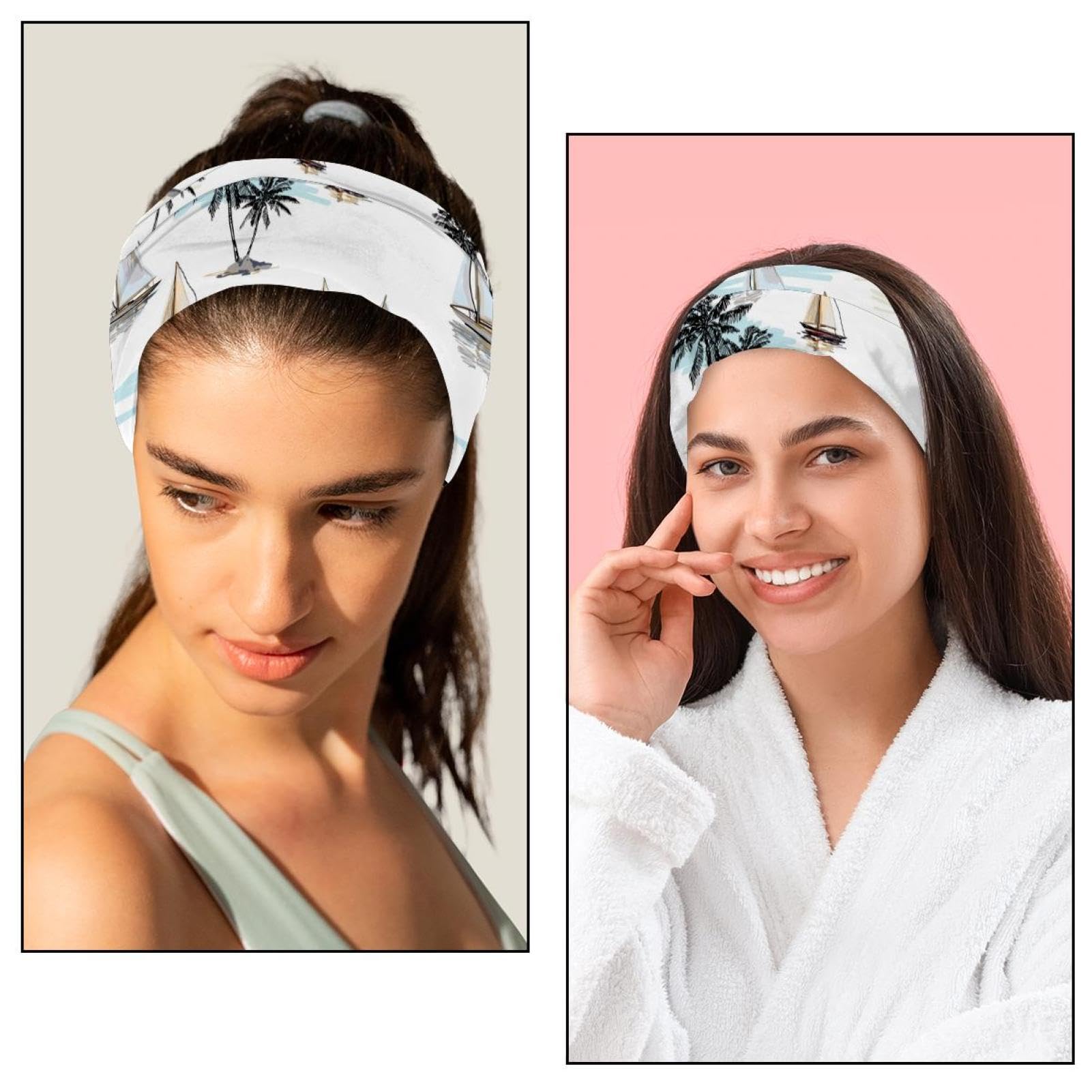 Lot de 6 bandeaux élastiques pour femme pour yoga, entraînement, exercice, cheveux pour femmes, cocotiers, voiliers, été, plage