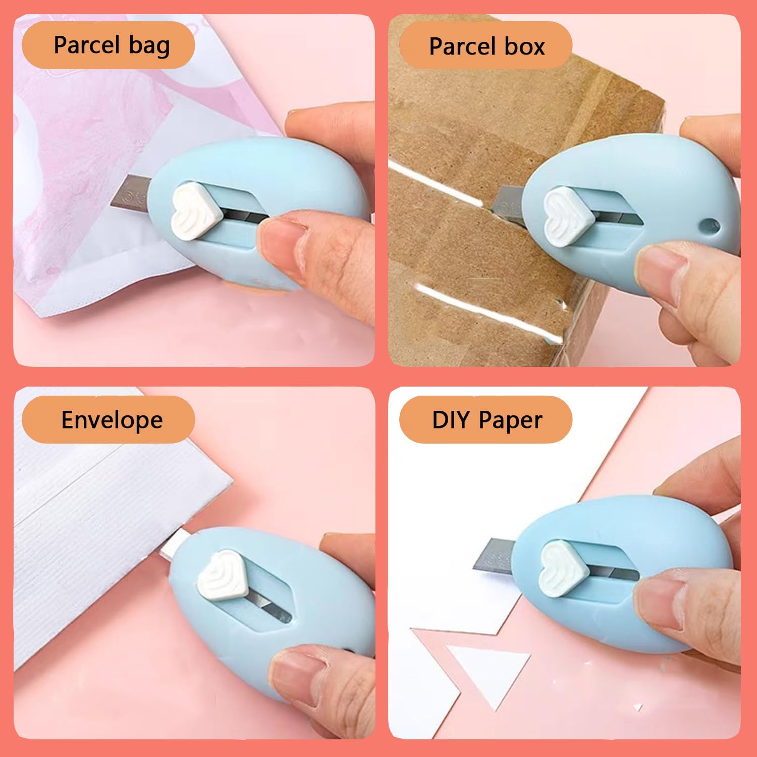 AKOAK 4 Pcs Mini Carry-on Small Box Cutter Durable Paper Cutting Small Knife Cute Sharp Envelope Opening Knife Retractable Utility Knife Suitable for Office and Home Use（random color）