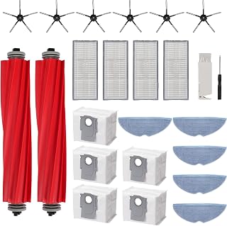 Accessory Set for Roborock S7 MaxV Ultra / S7 Pro Ultra, 5 x Dust Bags, 2 x Main Roller Brushes, 6 x Side Brushes, 4 x Filters, 5 x Mop Cloths, 1 Brush Cleaning Tool, Robot Vacuum Parts Accessories