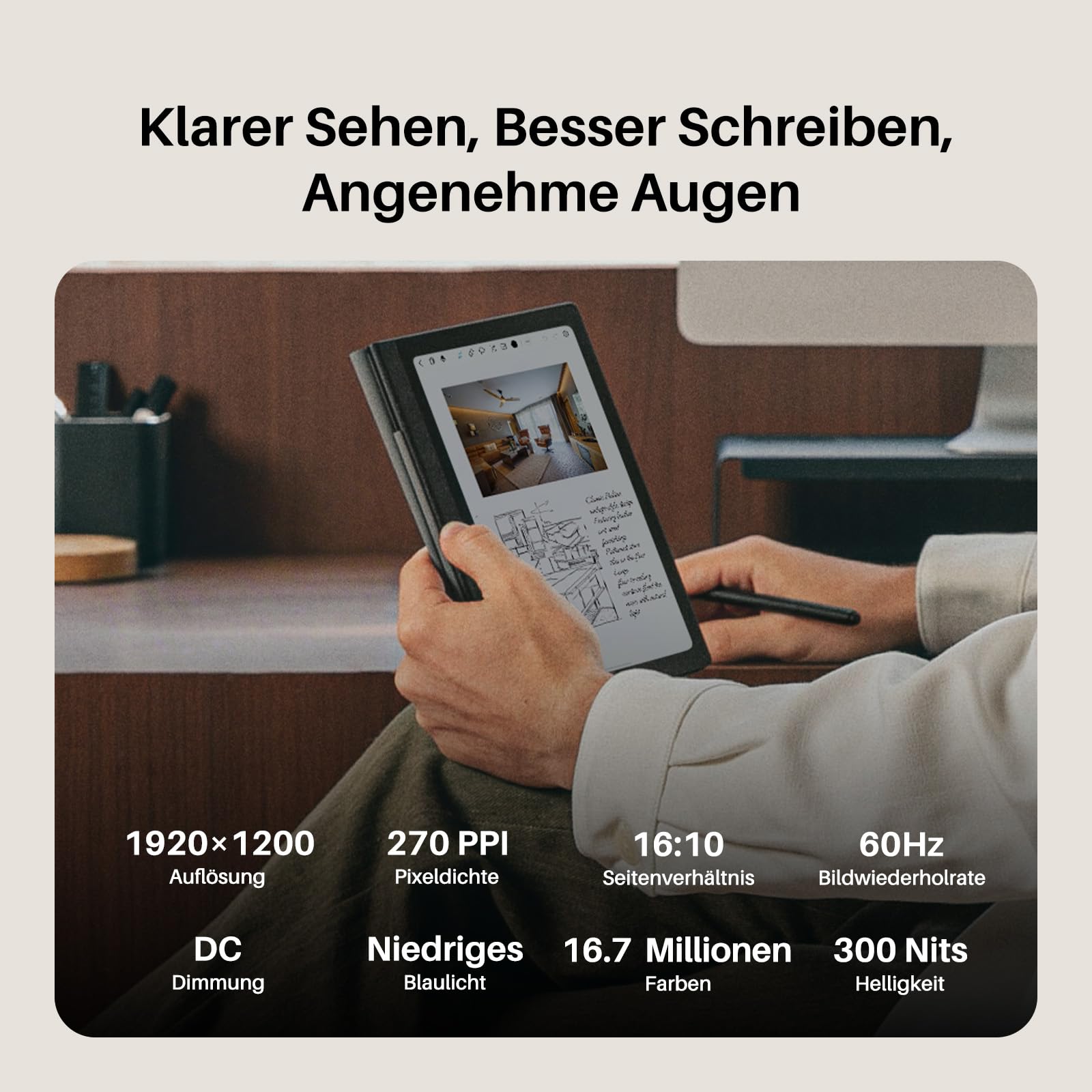 Huion Note E 8,4" Android Notizbuch, batterieloser Stift 8192 Druckstufen, papierähnliches Display, 6GB+128GB, Fingerabdruck & Cloud Backup, ideal zum Notizen, Lesen und Zeichnen.