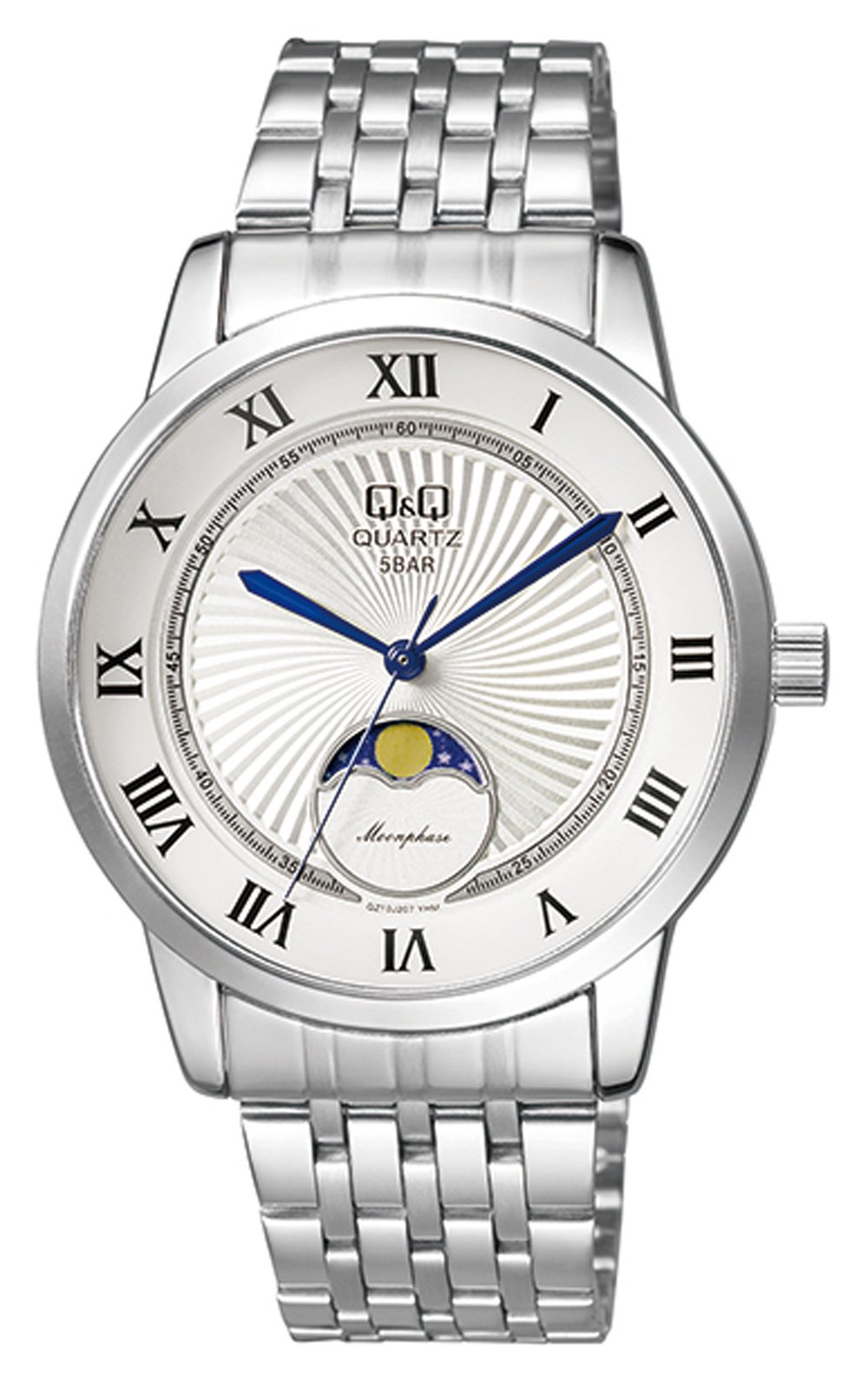 Q & Q Moon Phase Mens Watch Silver DIAL Silver Strap (QZ10J207Y)