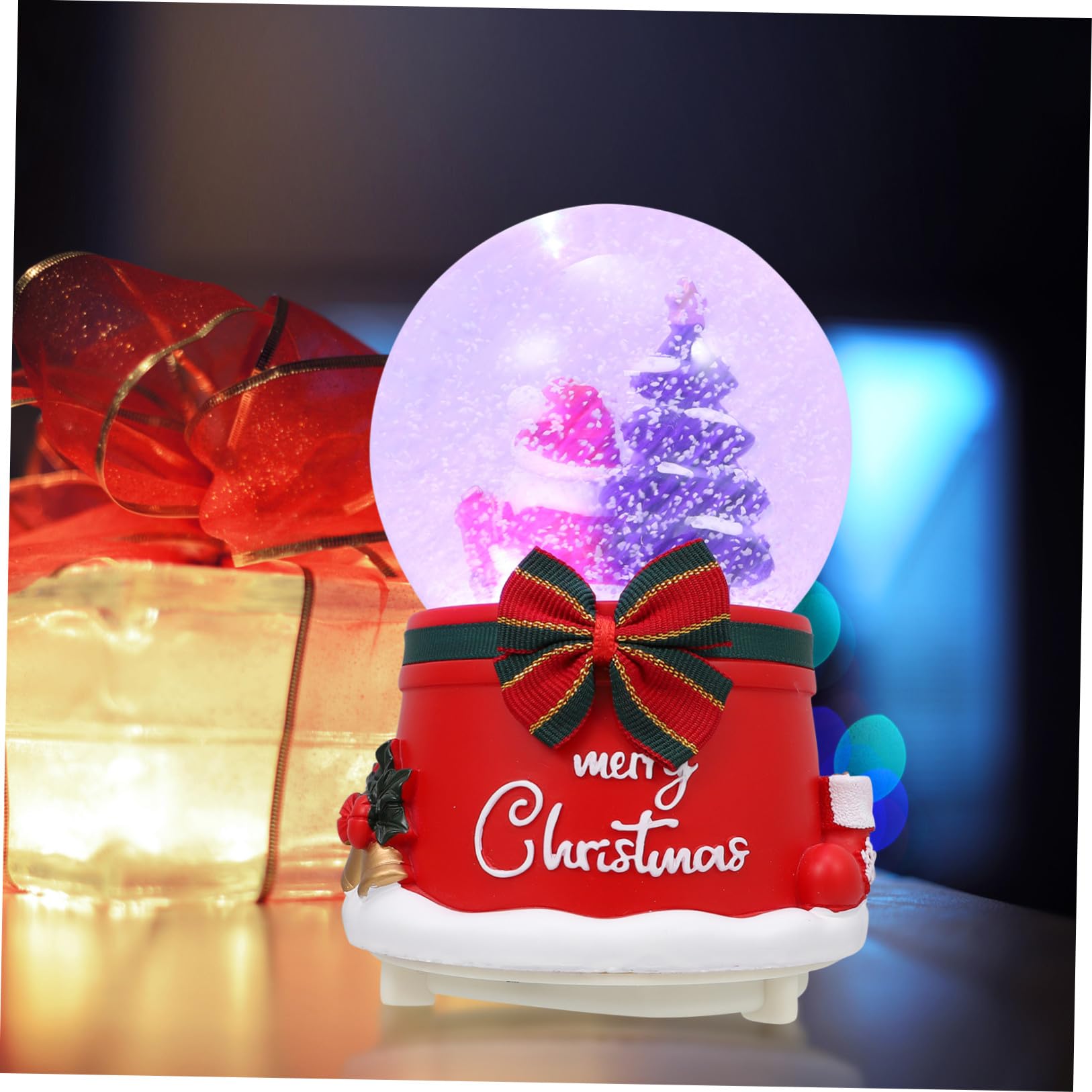 iplusmile Caja de Música Bola de Cristal Navideña Roja, de Resina y Vidrio, Luminosa y Giratoria, con 3 Pilas AAA No Incluidas, Cumpleaños y Navidad