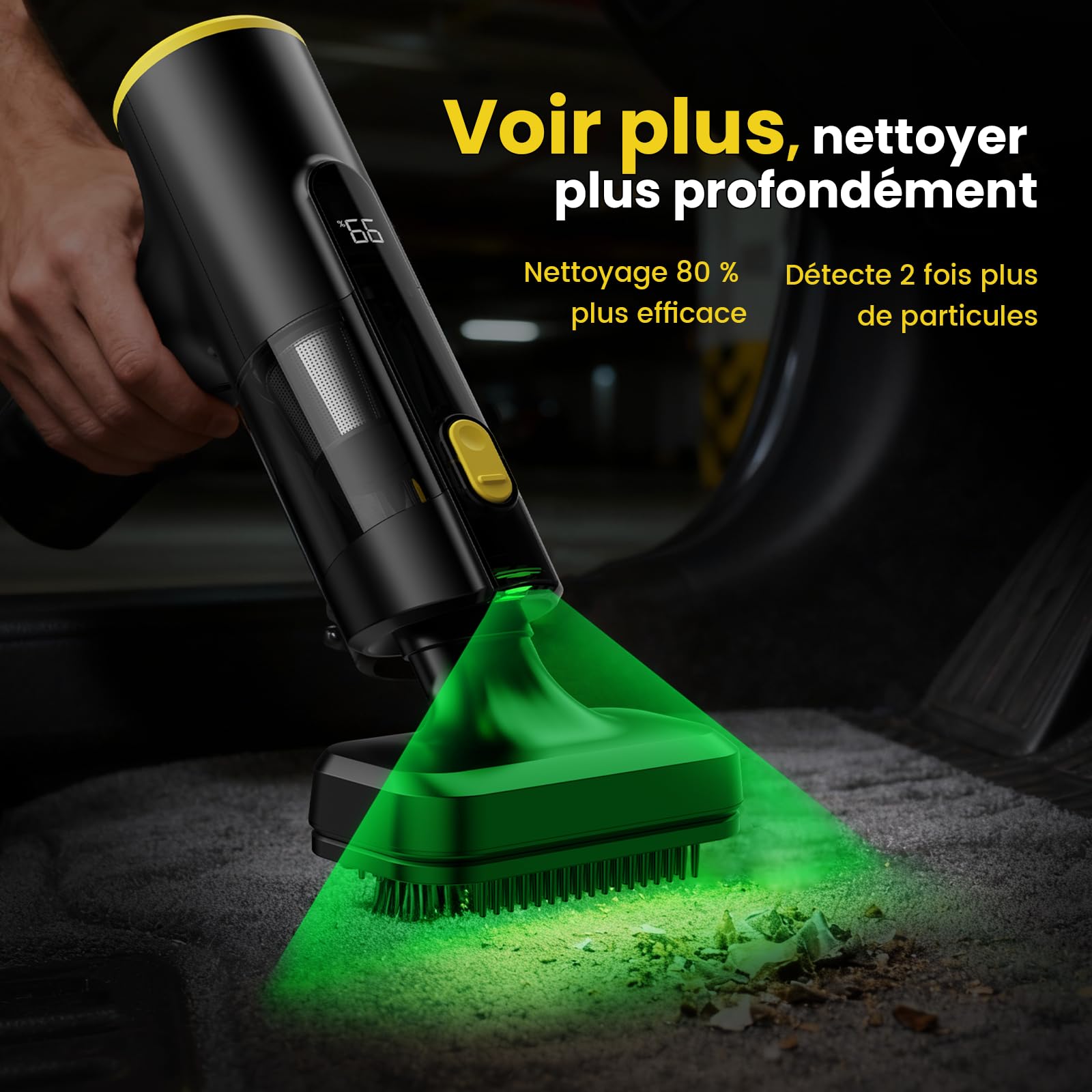 Aspirateur à Main V5 7-en-1, Aspirateur Voiture 28000PA Puissant, Écran LED, LED Lumière, 60 Min Autonomie, Grande Batterie, pour Voiture, Maison, Canapé et Poils d'animaux