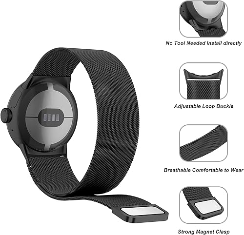 Miniatura 3 de Correa de metal para Google Pixel Watch 3 de 1.614 inPixel Watch 2, correa de repuesto ajustable de acero inoxidable para mujeres y hombres