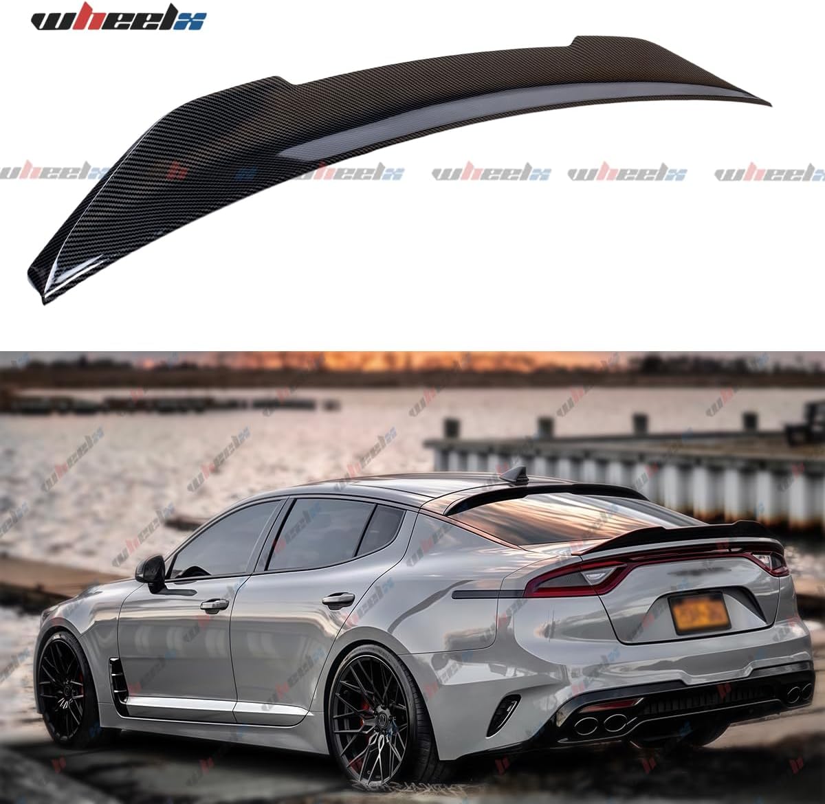 Rear Spoiler Compatible with 2018-2024 Kia Stinger, PSM Style Trunk Exterior Duckbill High Kick Tail Deck Lid Wing Lip Splitter 2018 2019 2020 2021 2022 2023 2024 (Carbon Fiber Pattern)