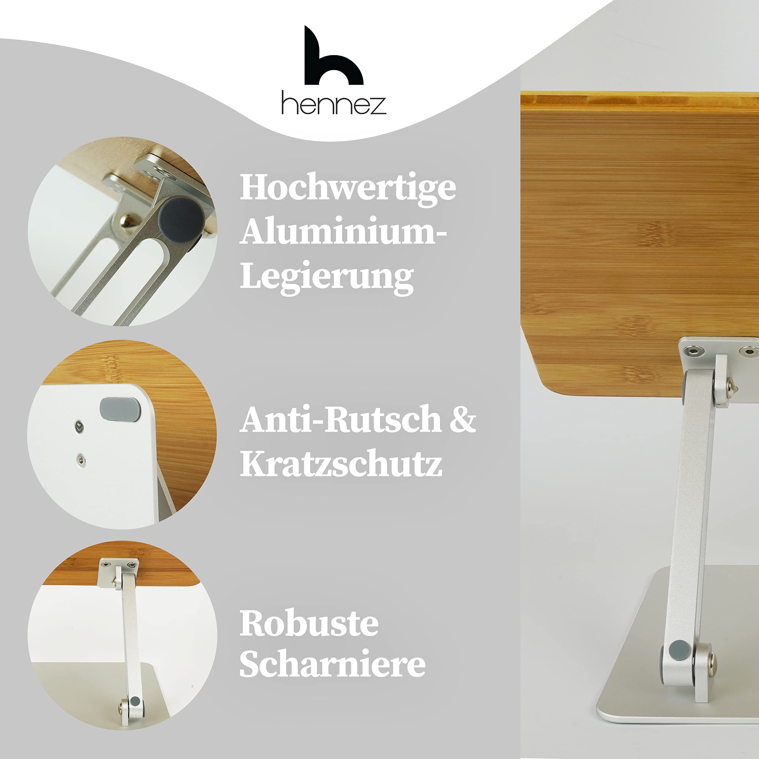 HENNEZ Laptop Ständer Holz höhenverstelbar - Notebook Ständer/MacBook Ständer - Laptop Halterung , Erhöhung für Schreibtisch - Laptop Ständer