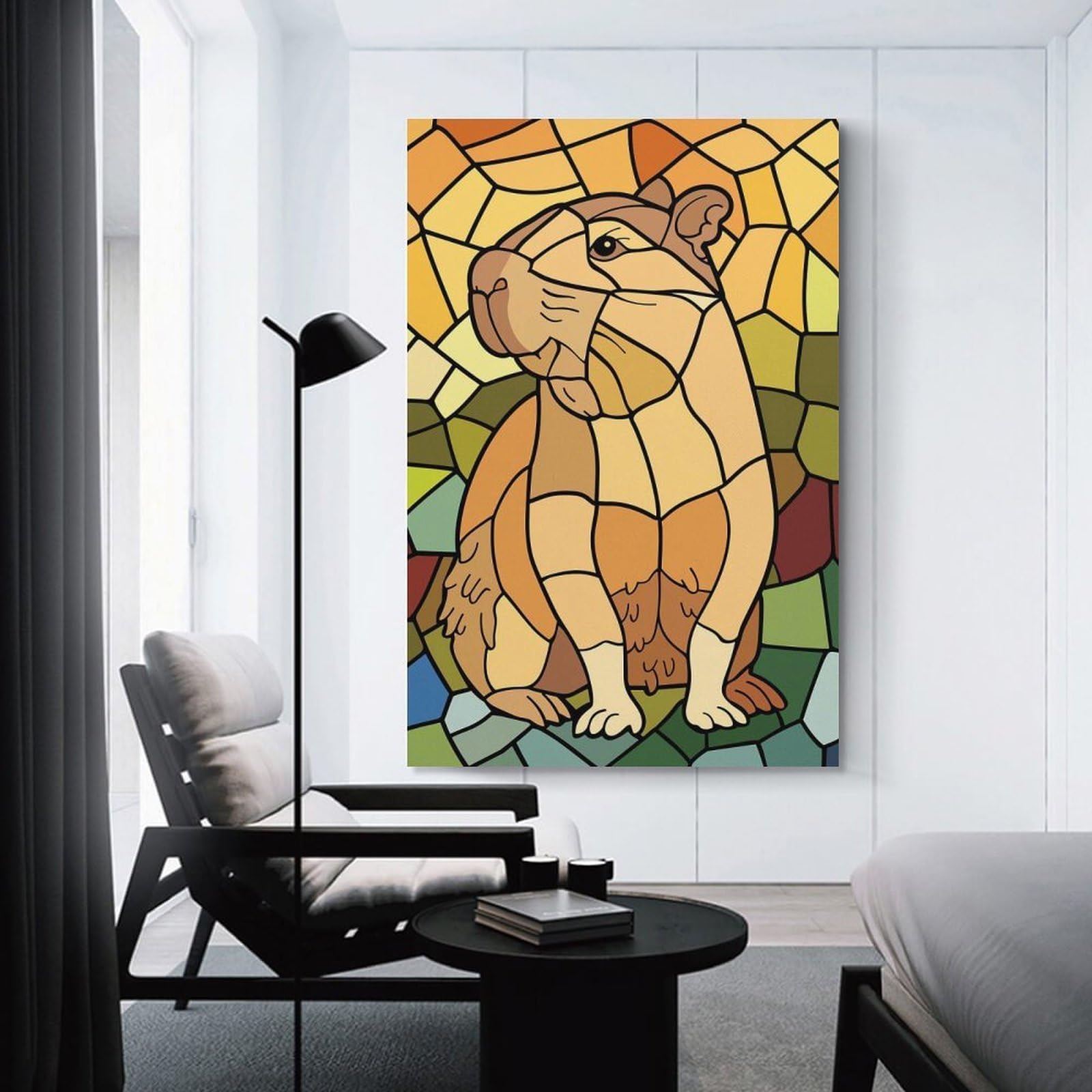 Junmoney Unframe-Style-7 Stained Glass Capybara Decorative Wall Artwork, 24X36inch(60X90cm), For Corridors, Hallways Or Apartment Entries, Home Artwork For First Impressions