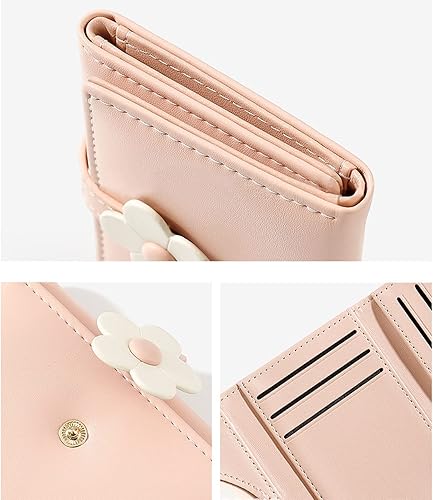 Miniatura 4 de LJCZKA Bonita cartera pequeña para niñas y mujeres, bloqueo RFID, piel sintética, tres plegadas, bolsillo para efectivo con tarjetero y billetera