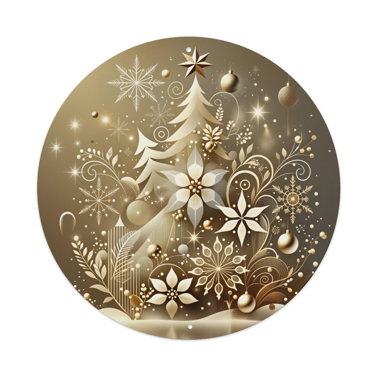 Golden Christmas Tree Snowflakes Ornaments Metal Tin Sign Vintage Garden Bedroom Cafe Bar Man Cave Home Wall Decor Metal Poster 8x8 inches