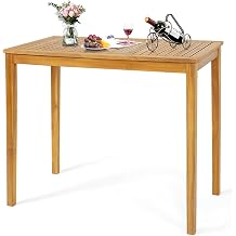 HAPPYGRILL Outdoor Acacia Wood Bar Table, 45 Rectangular Bar Height Dining Table with Slatted Tabletop, Farmhouse Rustic Wood Bar Table for Patio Porch Garden Deck