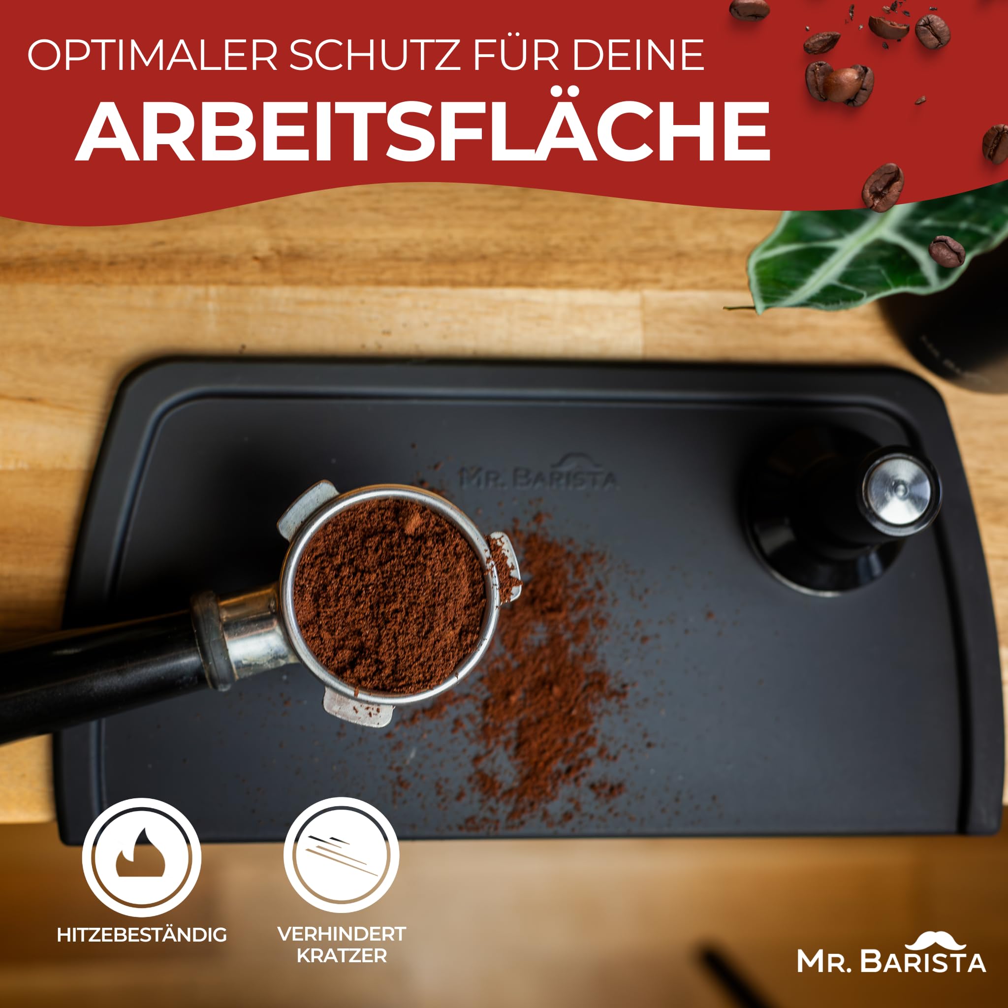 Mr. Barista® Profesjonalna mata silikonowa Barista z krawędzią, mata do ubijania sitka, akcesoria barista czarna, L 30 x 15 x 3 cm, idealna dla fanów kawy