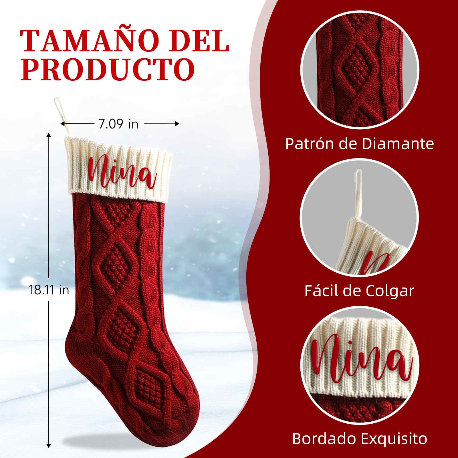 Calcetines Navidad Personalizados - Calcetin Navidad Personalizado con Nombre, Personalizados Medias Navideñas Colgantes, Decoraciones Personalizado para Familiares de Fiesta (4 Piezas)