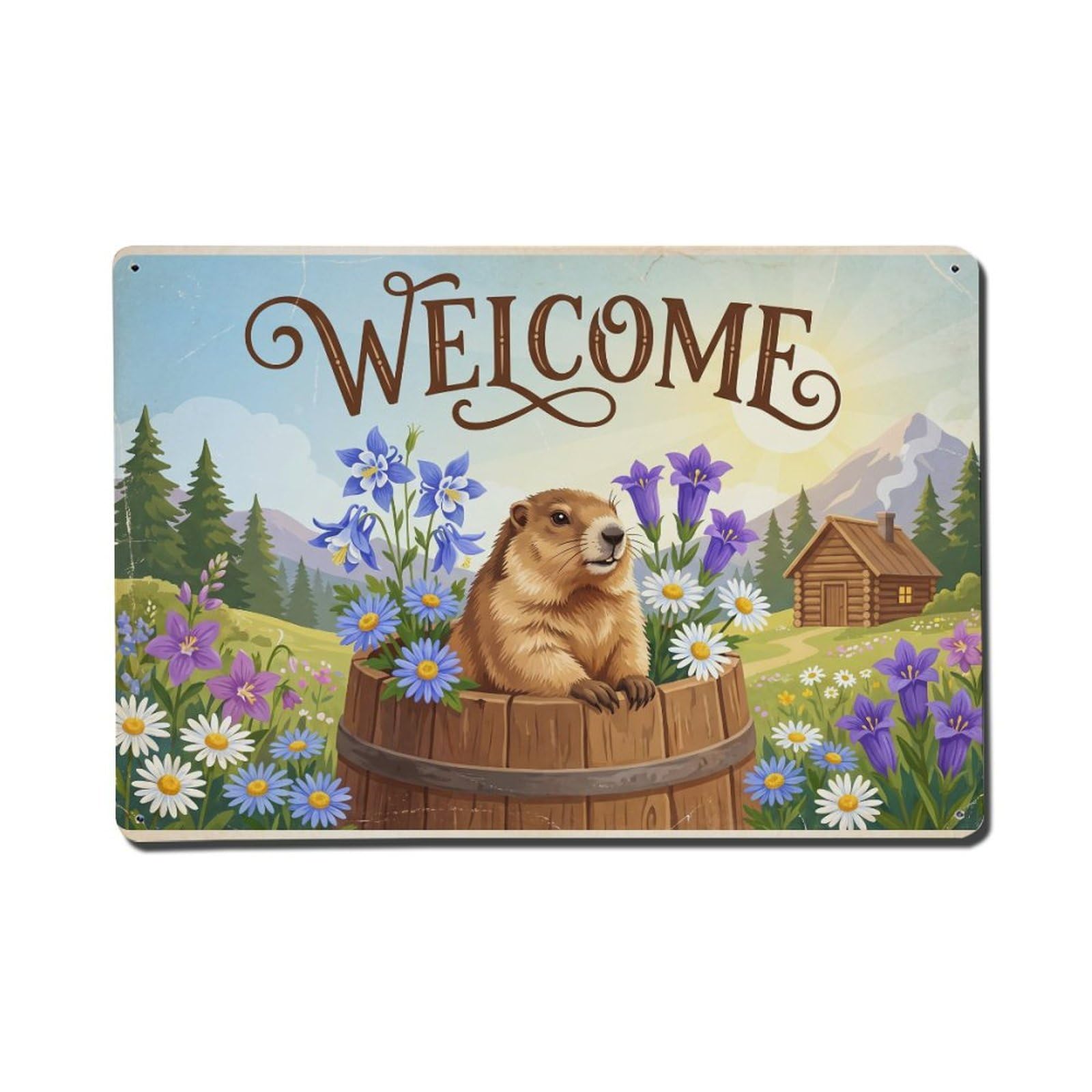 Vintage Welcome Marmot Pastoral Beauty Metal Tin Sign