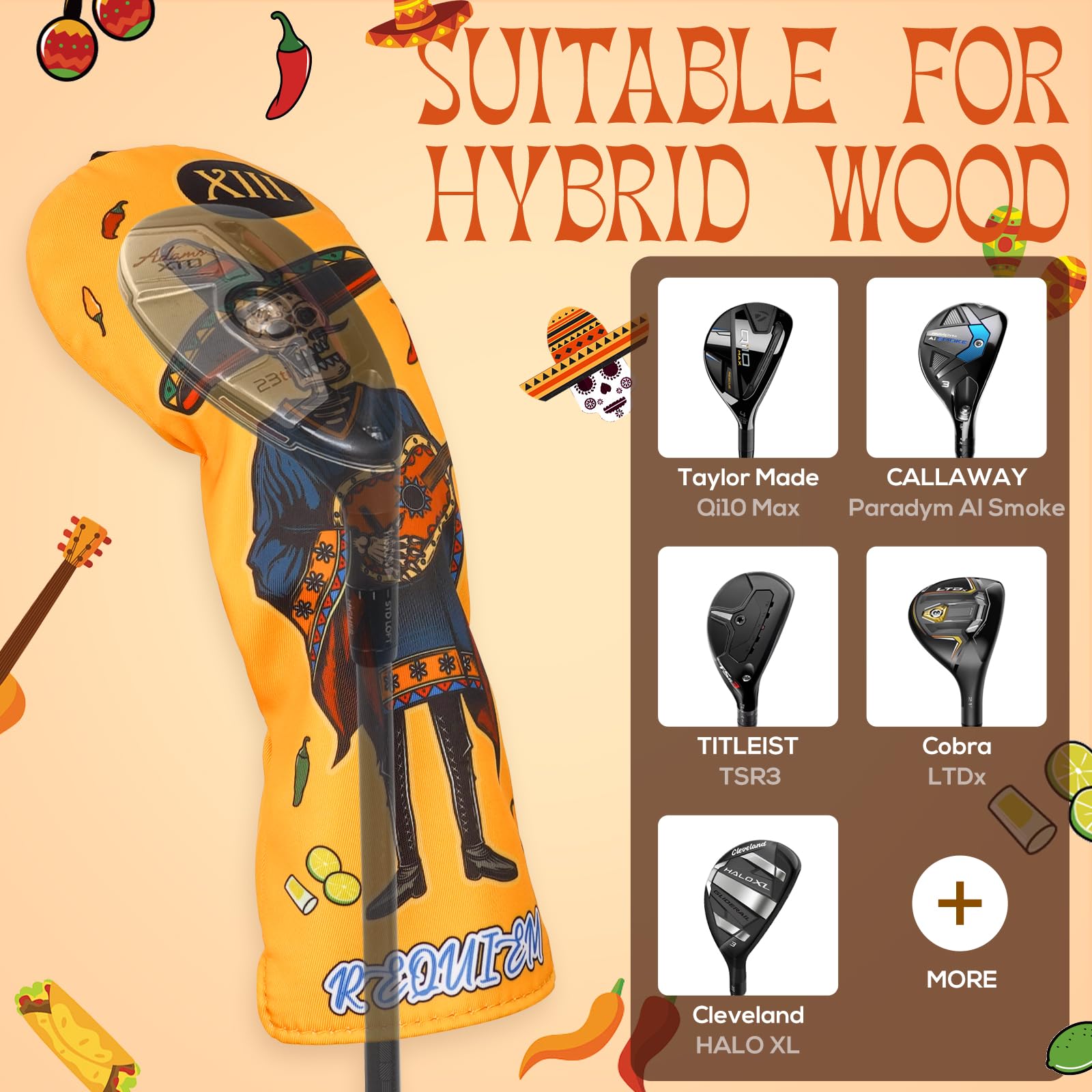 Golfschlägerhaube, Golfschlägerhaube, Schlägerhaube, Fairway-Holz, Hybrid-Schlägerklinge, Putterschläger-Kopfbedeckung (Gitarrengeist)
