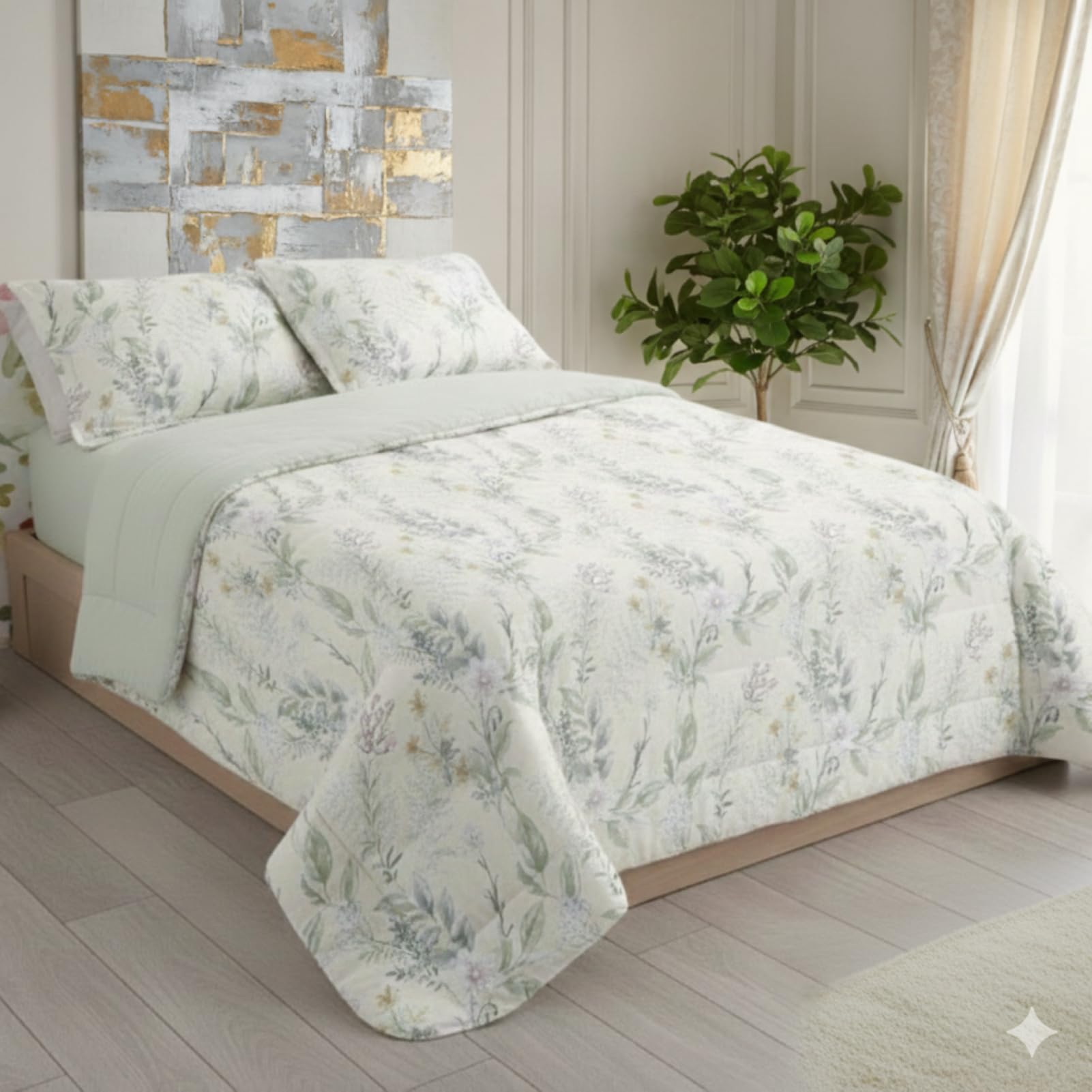 HaraDeco Edredón Sherpa Reversible Invierno 230x270 cm - Colcha Térmica con Borreguito 430gr para Cama 135, Boutí Estampado Incluye Fundas Almohada 50x70 cm para Entretiempo y Inviernos