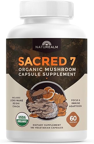 Miniatura 2 de Naturealm Sacred 7 cápsulas de extracto de hongos orgánicos y suplemento de hongo de melena de leones - 270 cápsulas vegetarianas para apoyo