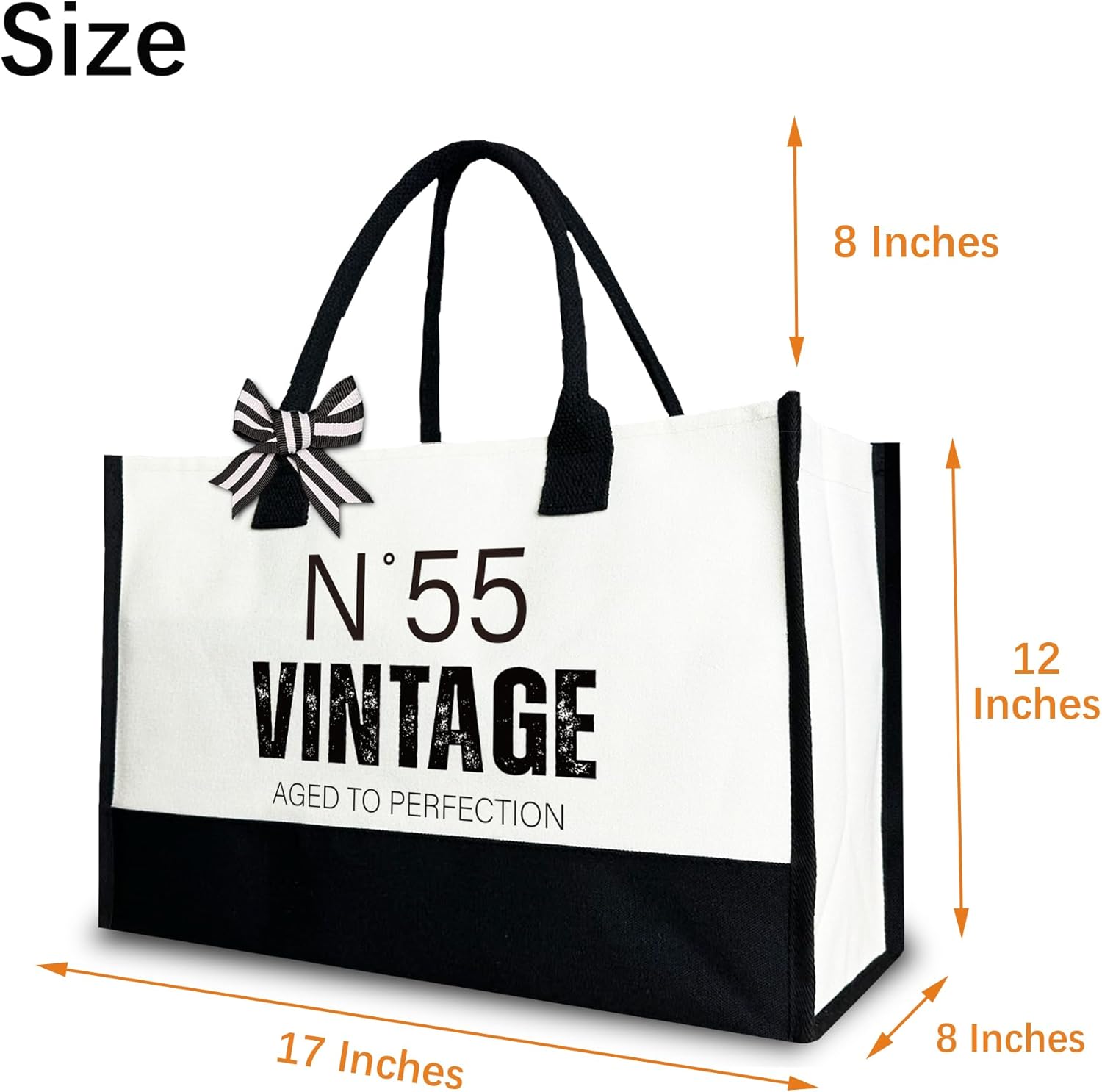 N°55 Vintage Birthday Tote Bag for Women, Vintage Canvas Tote Bag from Born in 1970, 12x17 inch - Image 4