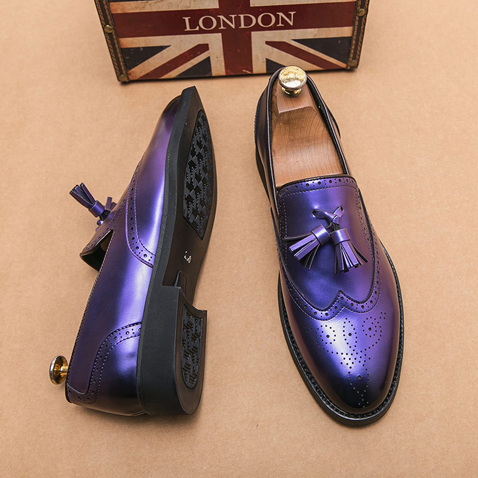 Mocasines para hombre, con borlas, de piel sintética, de primera calidad, de cuña, planos, para uso formal y casual