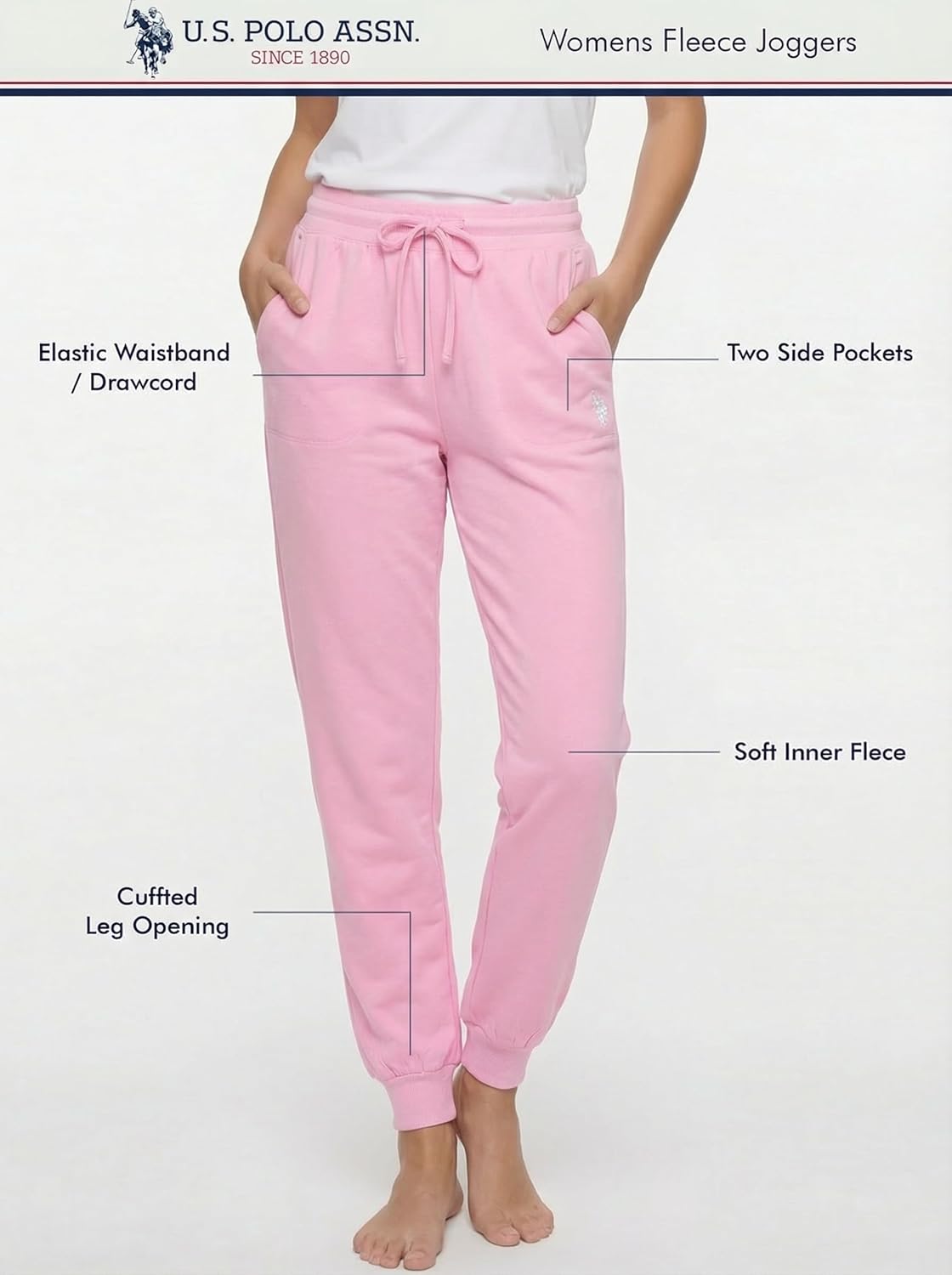 U.S. Polo Assn. Women's Jogger Sweatpants, Fleece-Backed, Pockets Valentines Gifts for Her - Image 3