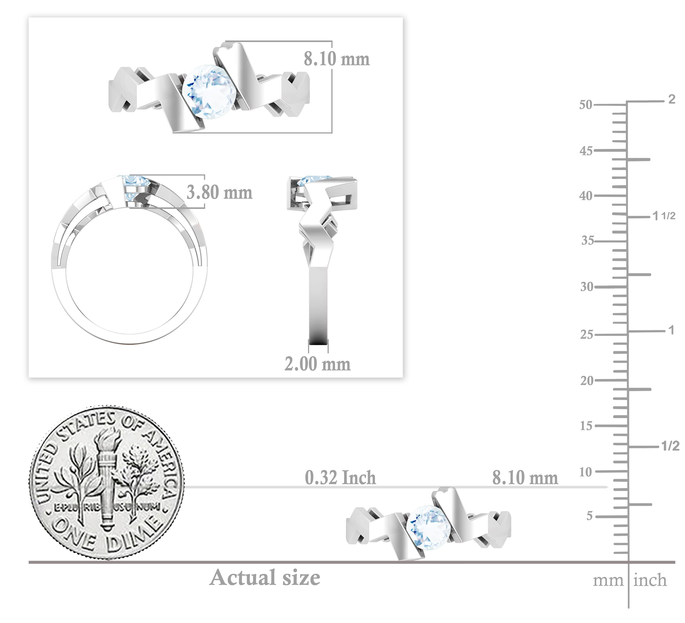 Dazzlingrock Collection 5 mm runder Aquamarin-Zick-Zack-Solitär-Verlobungsring für Damen aus 925er Sterlingsilber