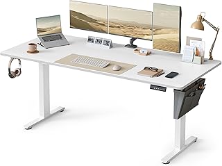SONGMICS Bureau Électrique Réglable en Hauteur, 180 x 80 cm, Table Assis-Debout, Fonction Mémoire 4 Hauteurs, pour Bureau, Télétravail, Blanc Nuage LSD138W01